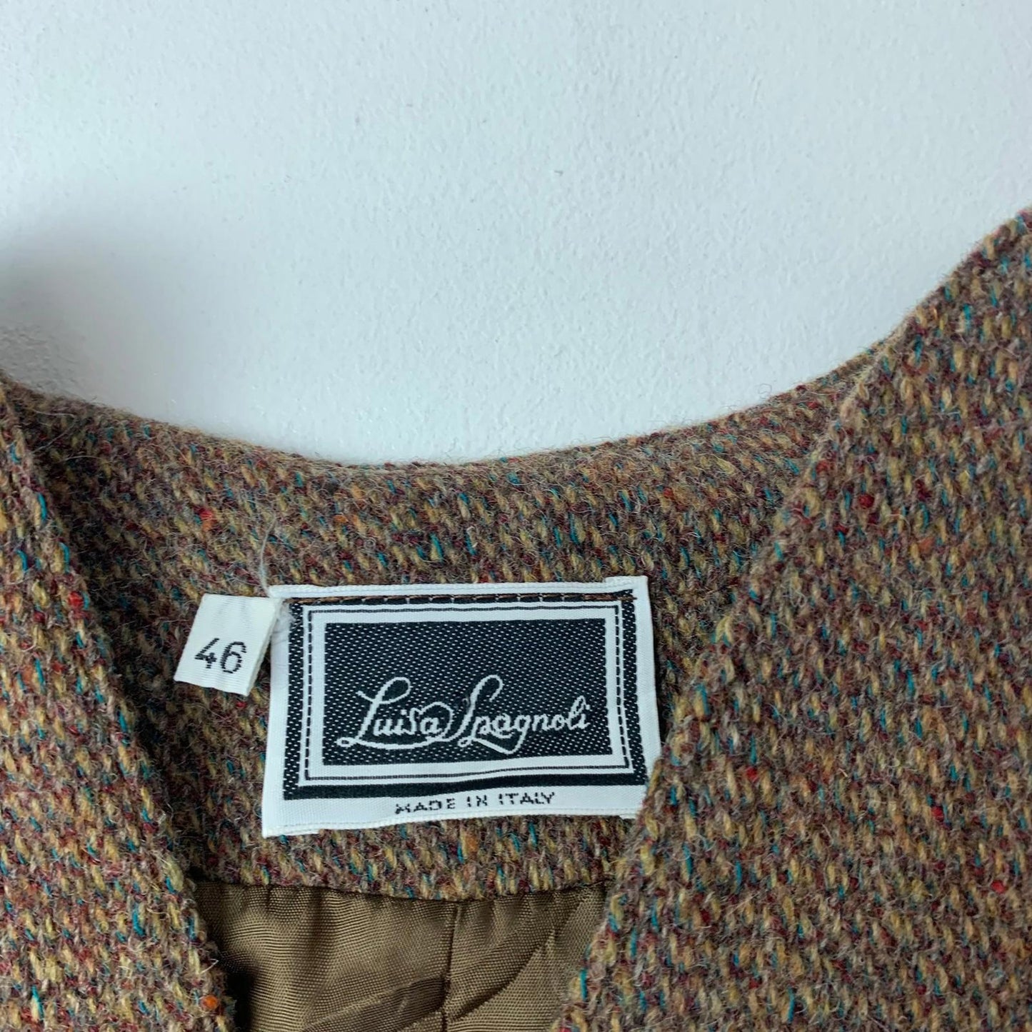 Luisa Spagnoli Jacket Blazer Classic Wool Tweed Brown Women Label Size 46