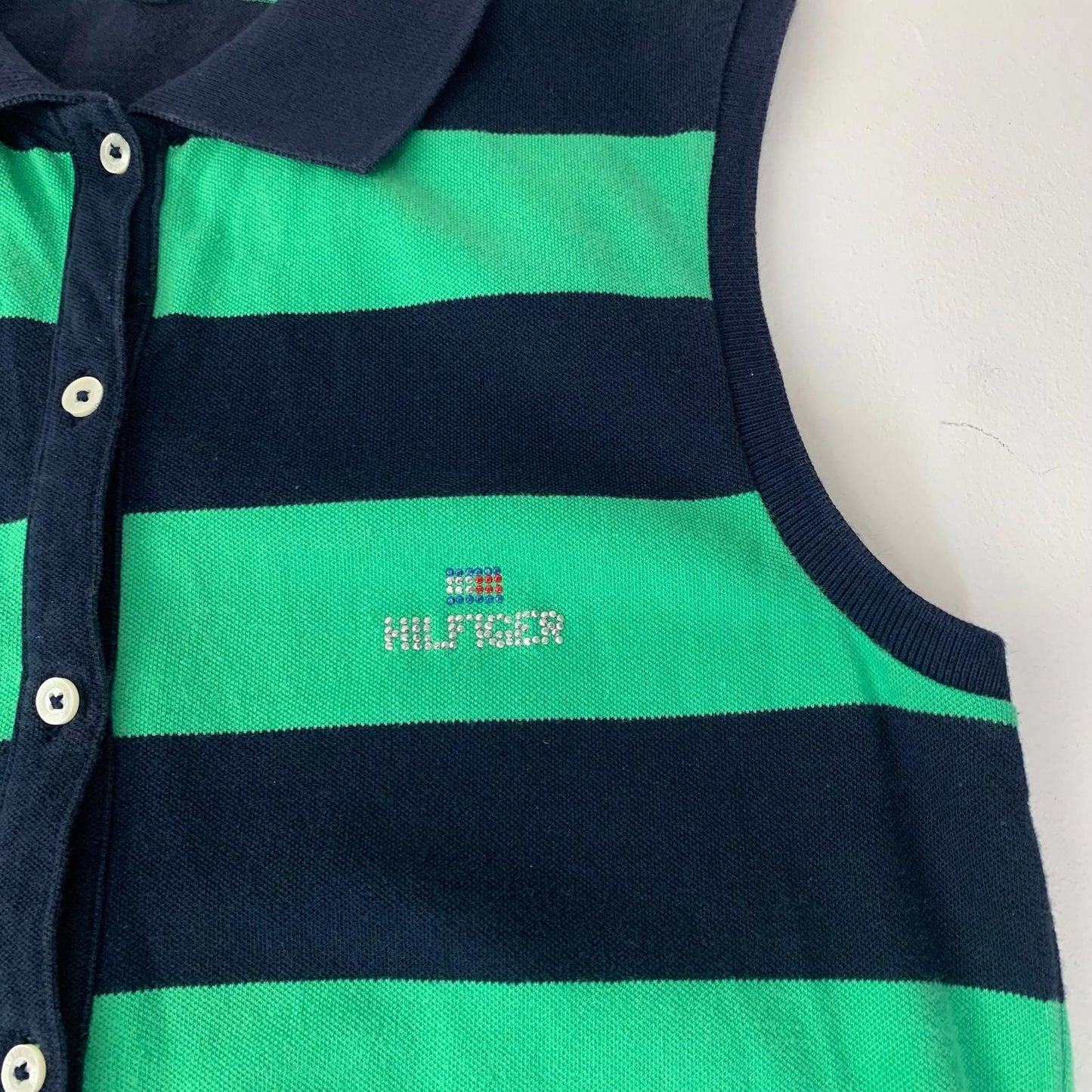 Tommy Hilfiger Sleeveless Polo Dress Striped Green Blue Girls Large