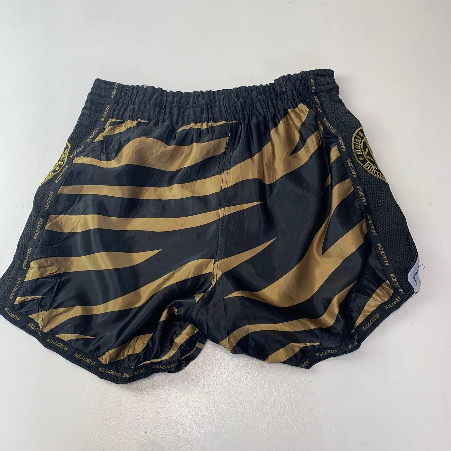 Kill Crew Wrestling Boxing Shorts Black Gold Striped Design Mens XXL