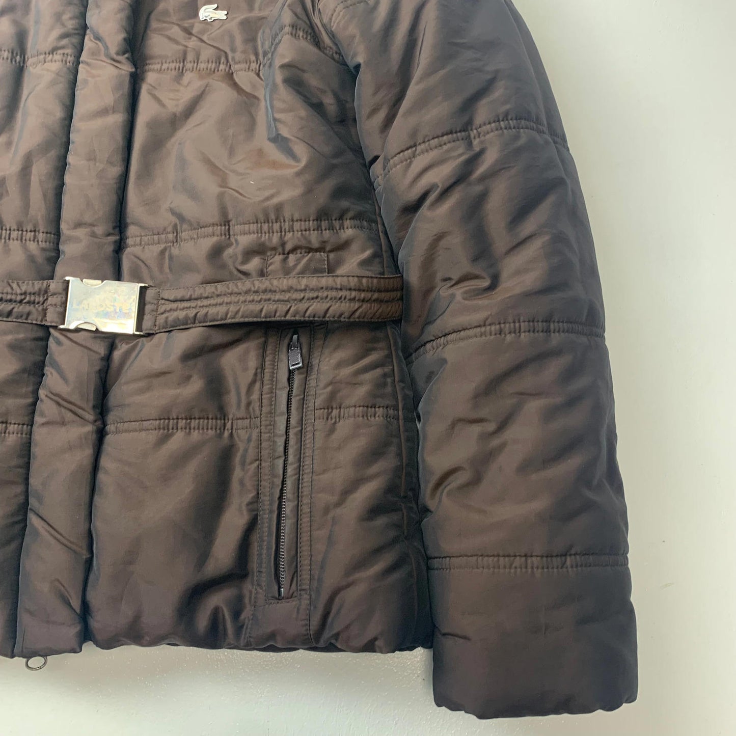 Women’s LACOSTE Puffer Jacket / Metallic Brown / Size 36 / Uk 8 / Removable Hood