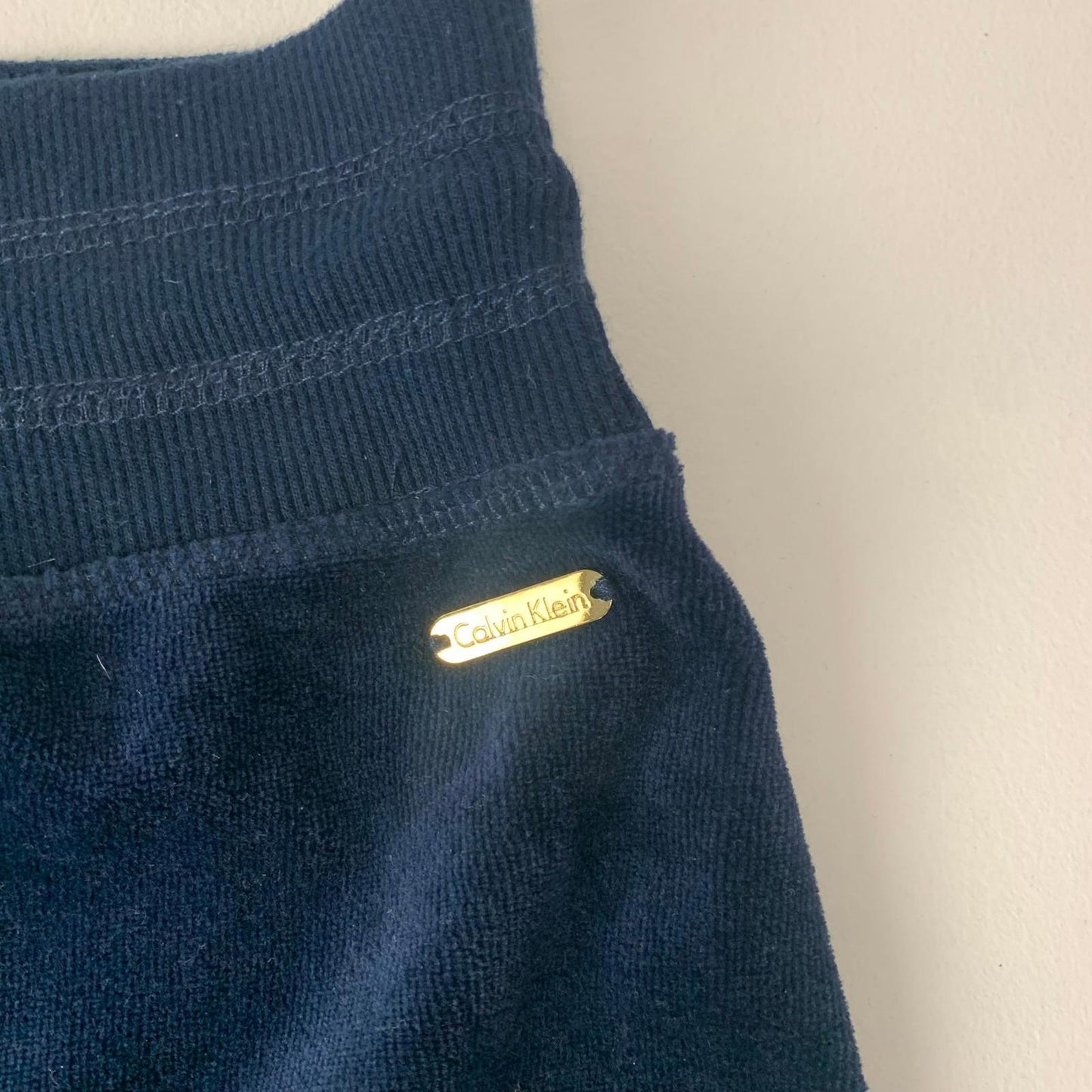 Calvin Klein Jogger Sweatpants Velour Ribbed Cuffs Navy Blue Women XL