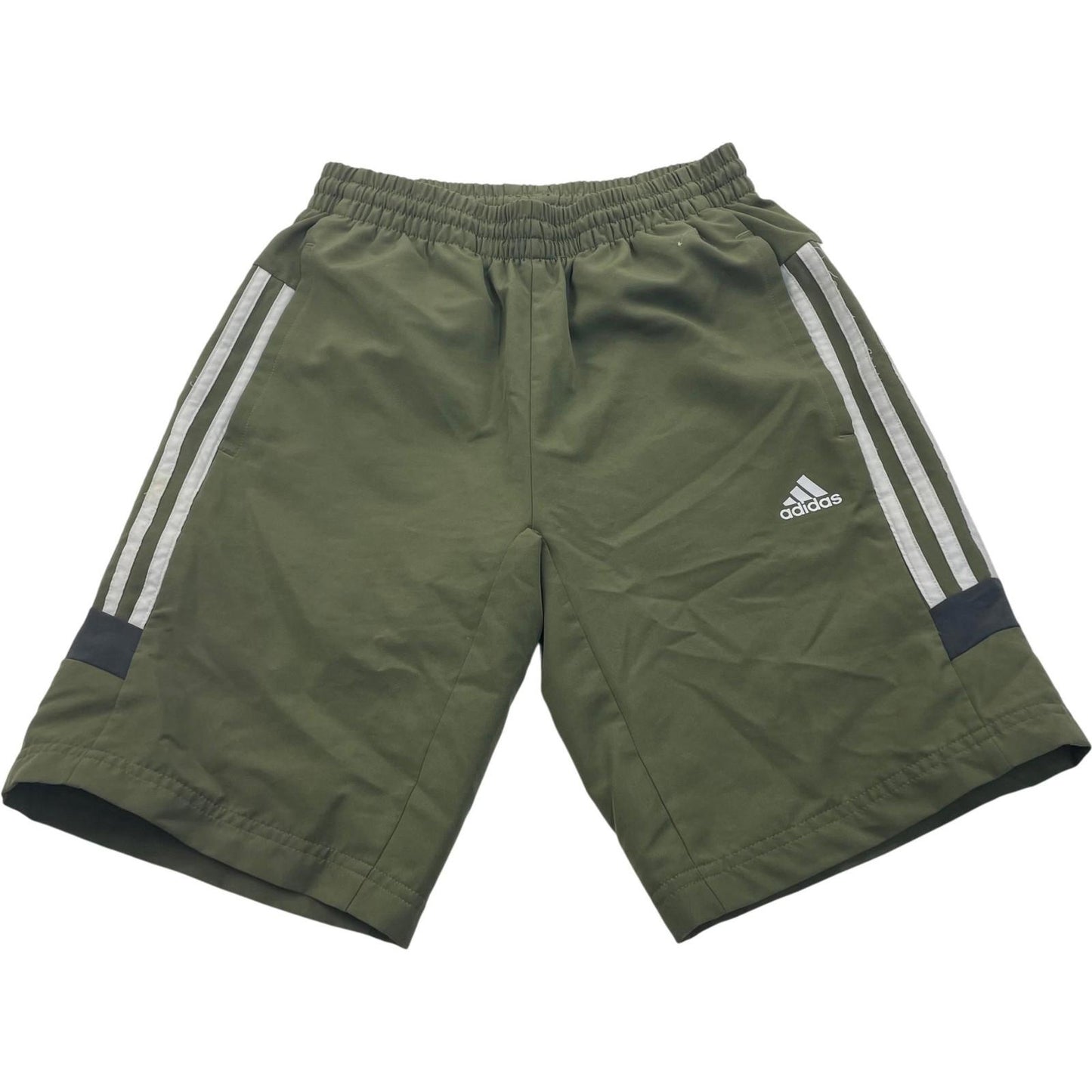 Adidas Boys Activewear Shorts Olive Green Striped UK 11-12Y