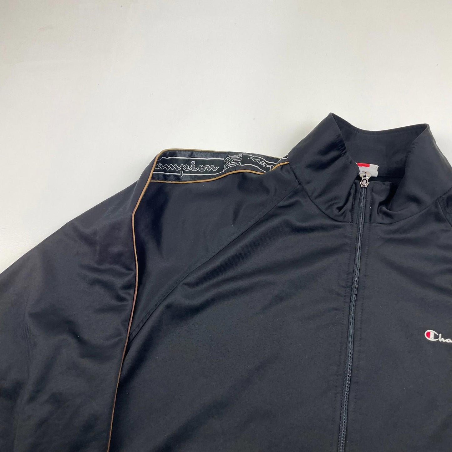 Champion Track Jacket Full Zip Embroidered Logo Black Mens Large