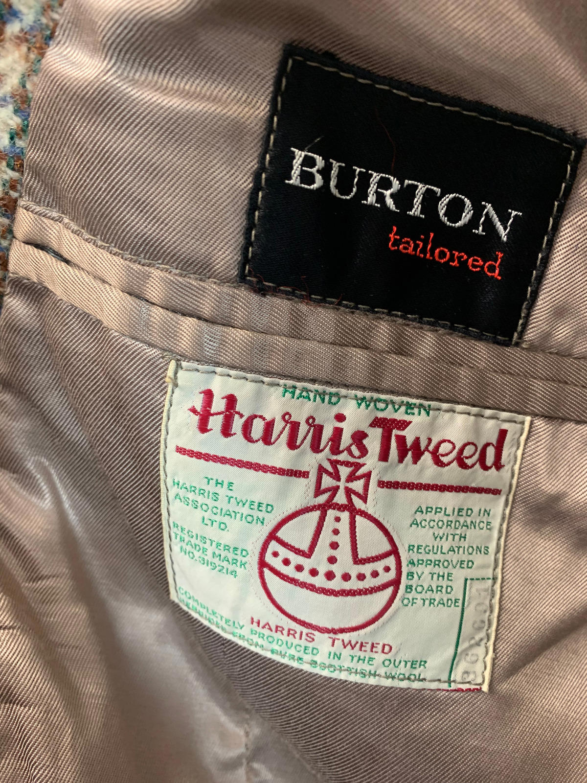 Mens BURTON TAILORED Harris Tweed Wool Jacket / Brown / 42R