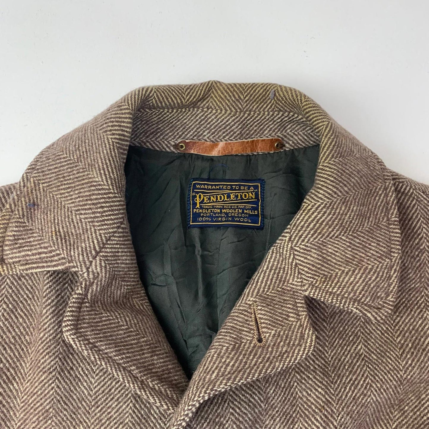 Pendleton Herringbone Wool Jacket Classic Vintage Brown Mens 42R