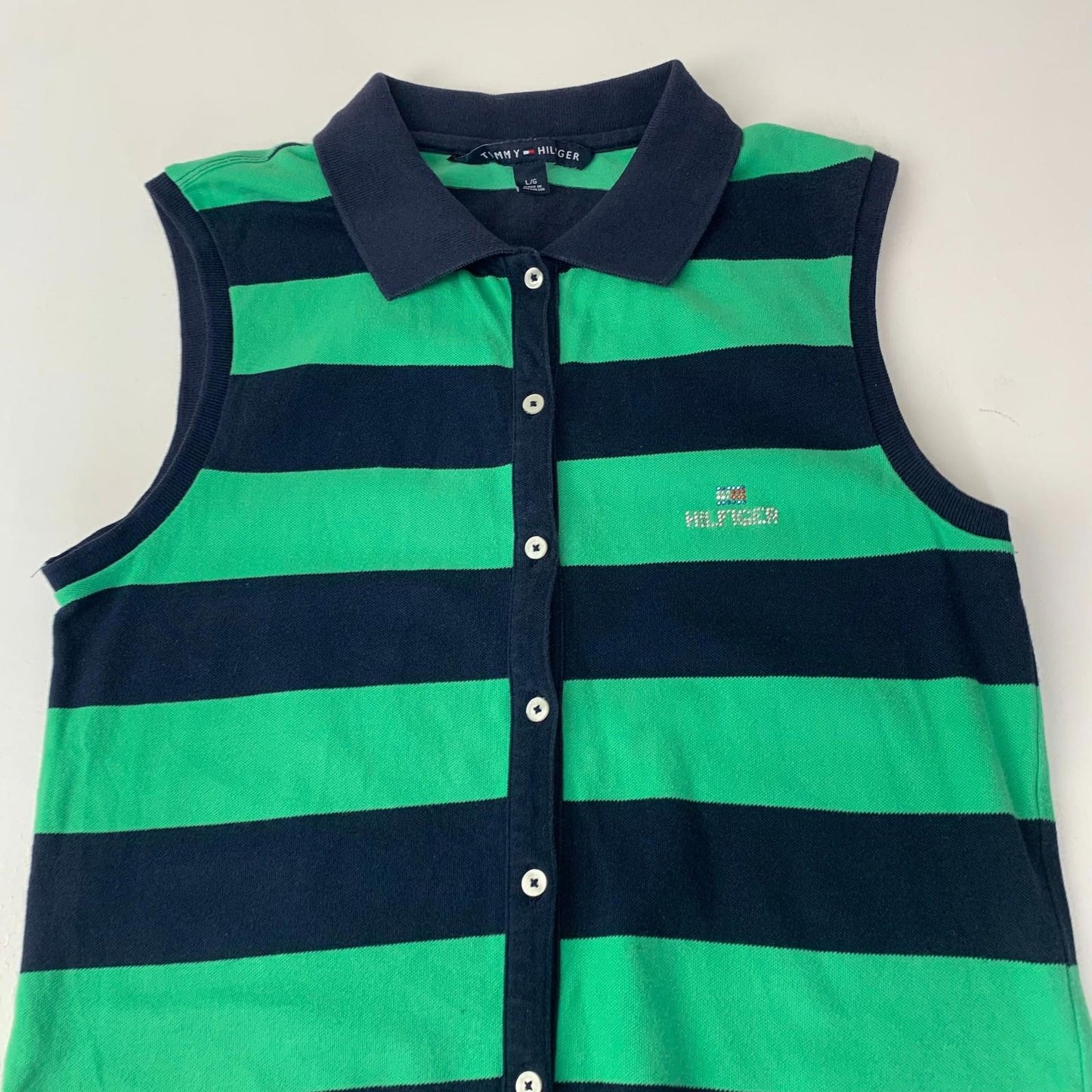 Tommy Hilfiger Sleeveless Polo Dress Striped Green Blue Girls Large