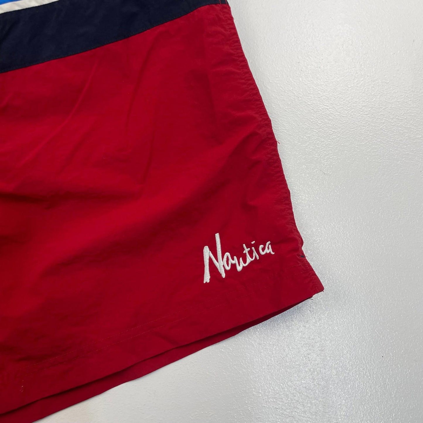 NAUTICA Swim Shorts Red Blue Striped Drawstring Mens Large L