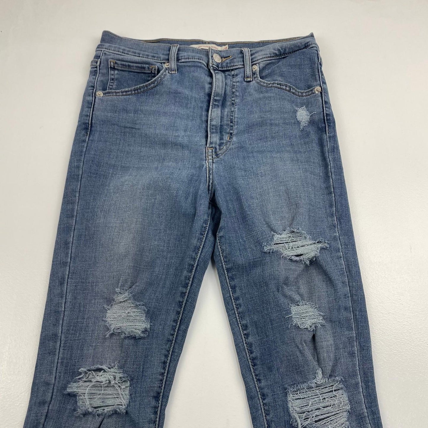 Levi's Mile High Super Skinny Distressed Jeans Blue Denim Women UK 8