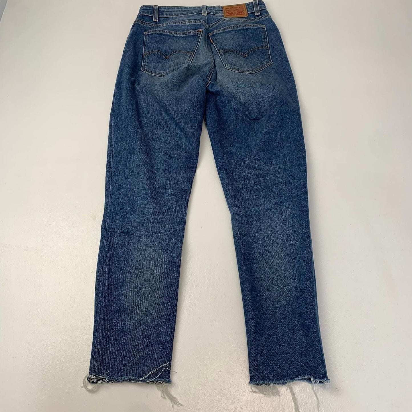 LEVI STRAUSS Straight Leg Distressed Hem Denim Jeans Blue Women W27 L28