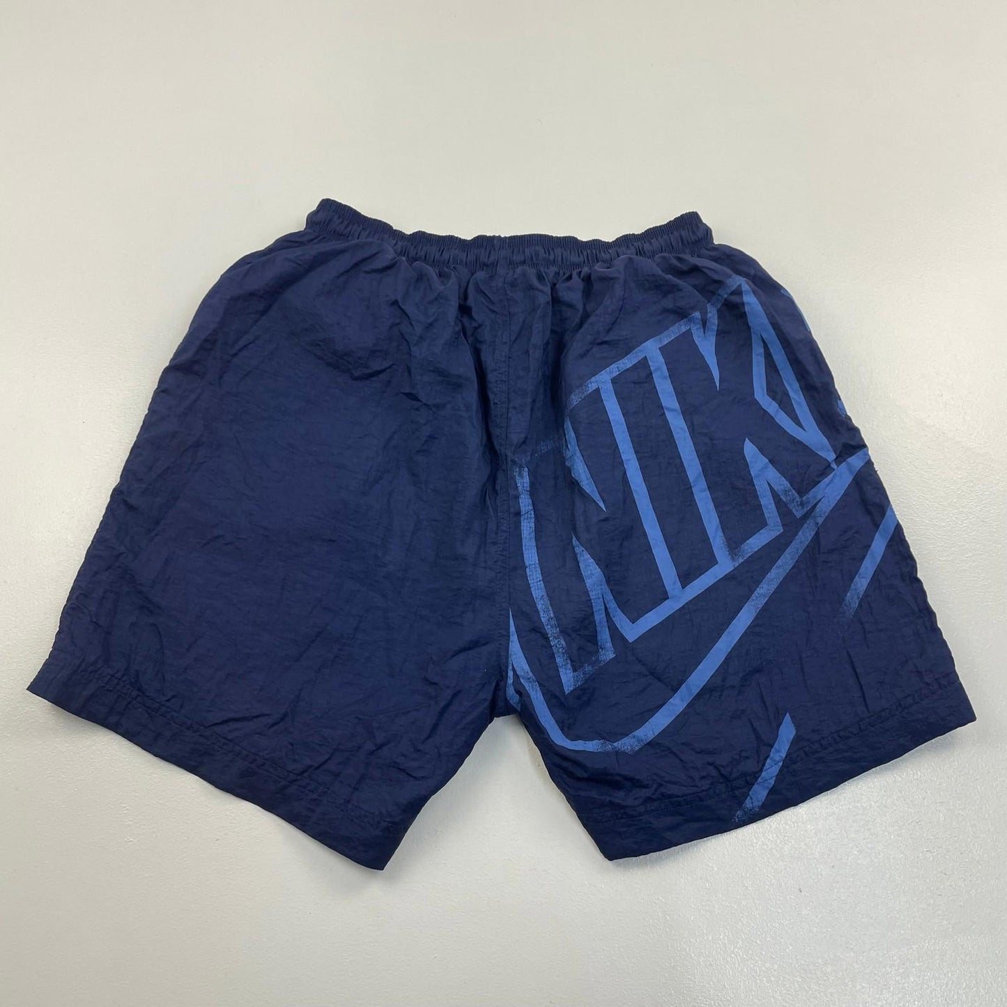 NIKE Swim Shorts Blue Elastic Waist Logo Mens Medium
