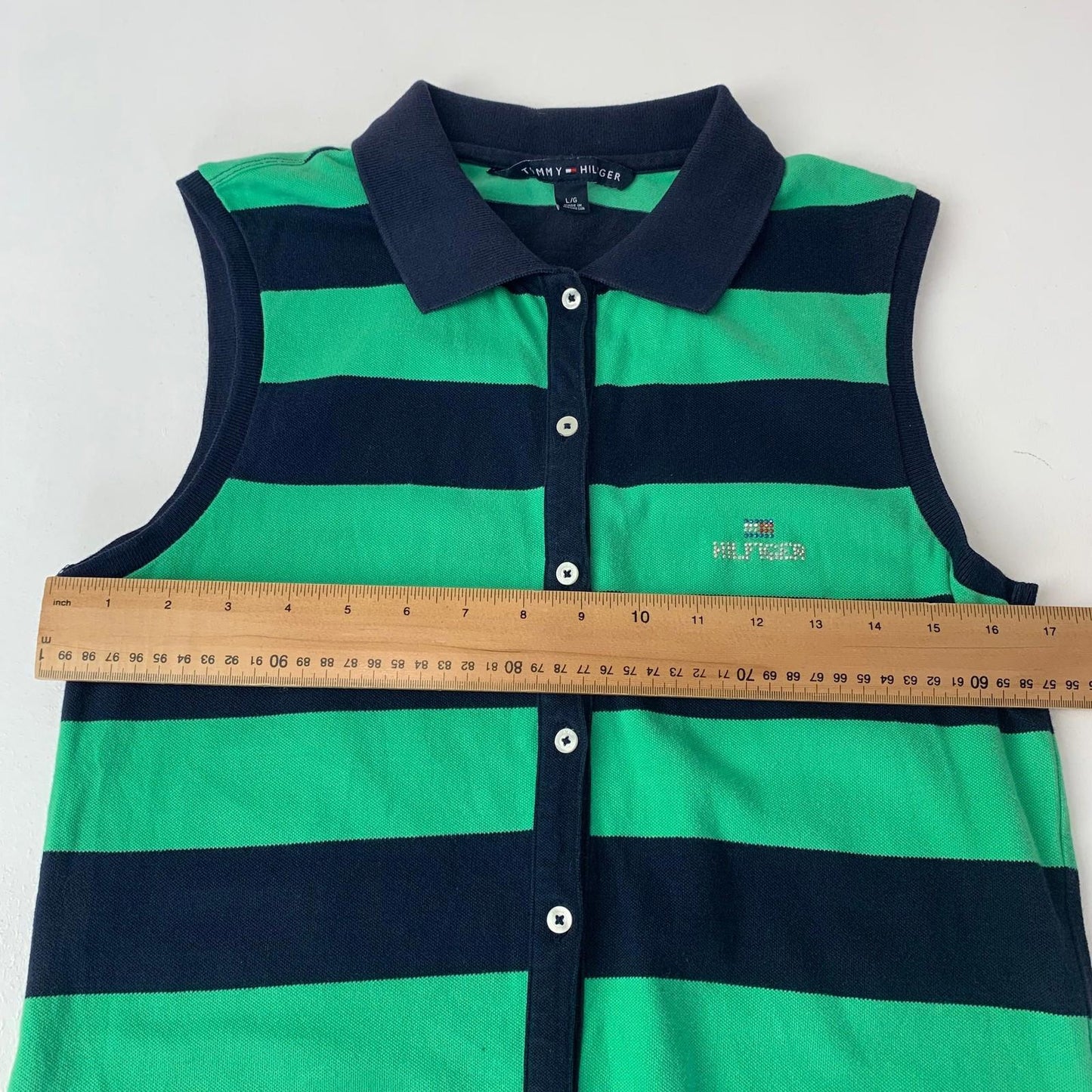 Tommy Hilfiger Sleeveless Polo Dress Striped Green Blue Girls Large