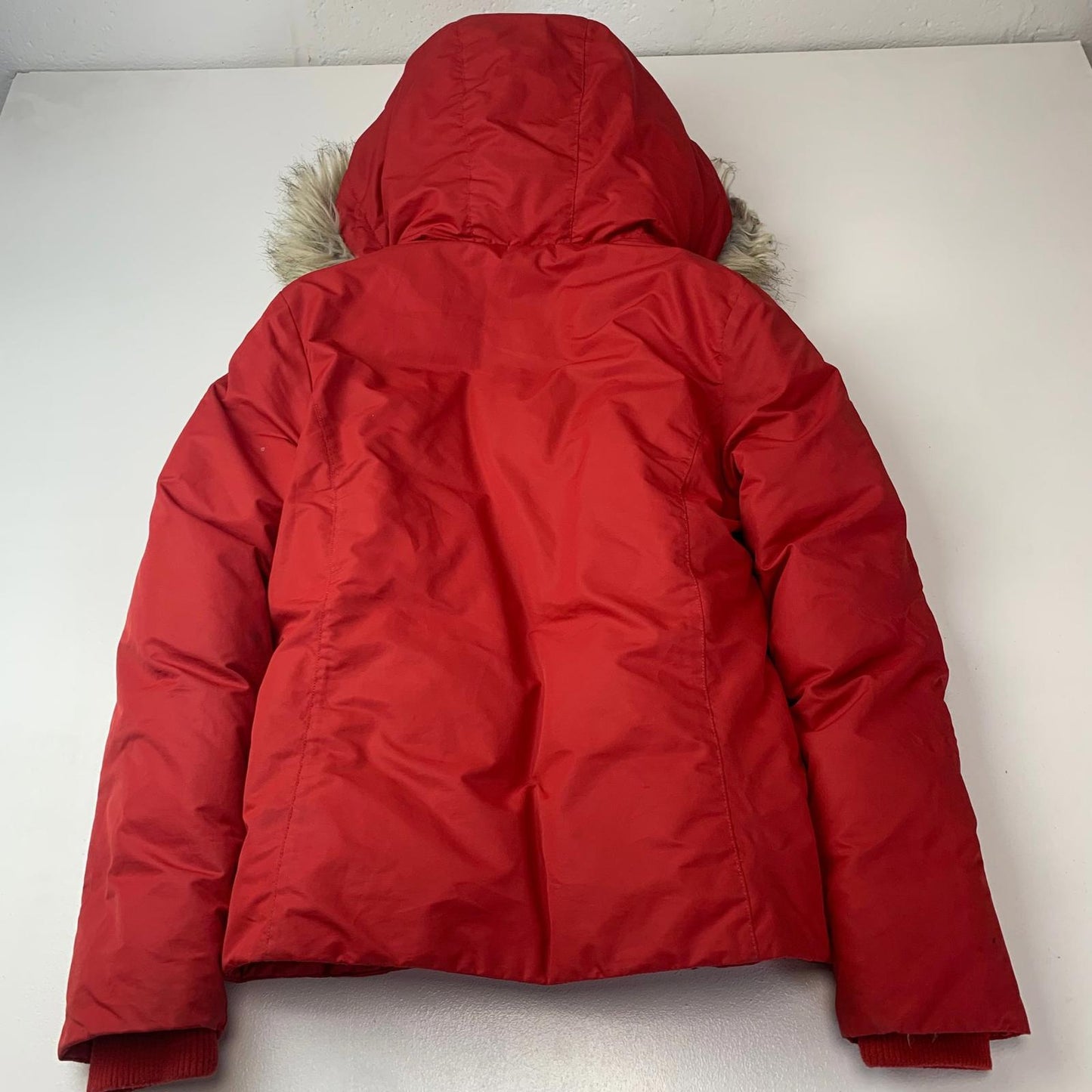 Tommy Jeans Puffer Jacket Faux Fur Hooded Red Girls Medium
