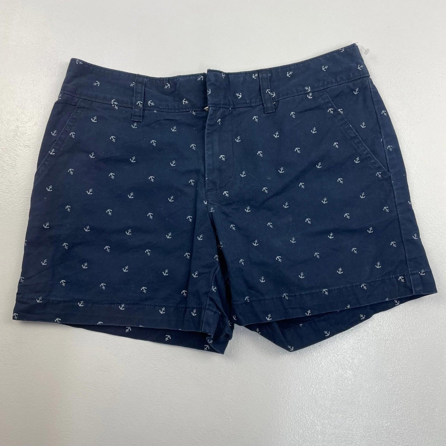 TOMMY HILFIGER Chino Shorts Anchor Print Nautical Navy Blue Women Size UK 6