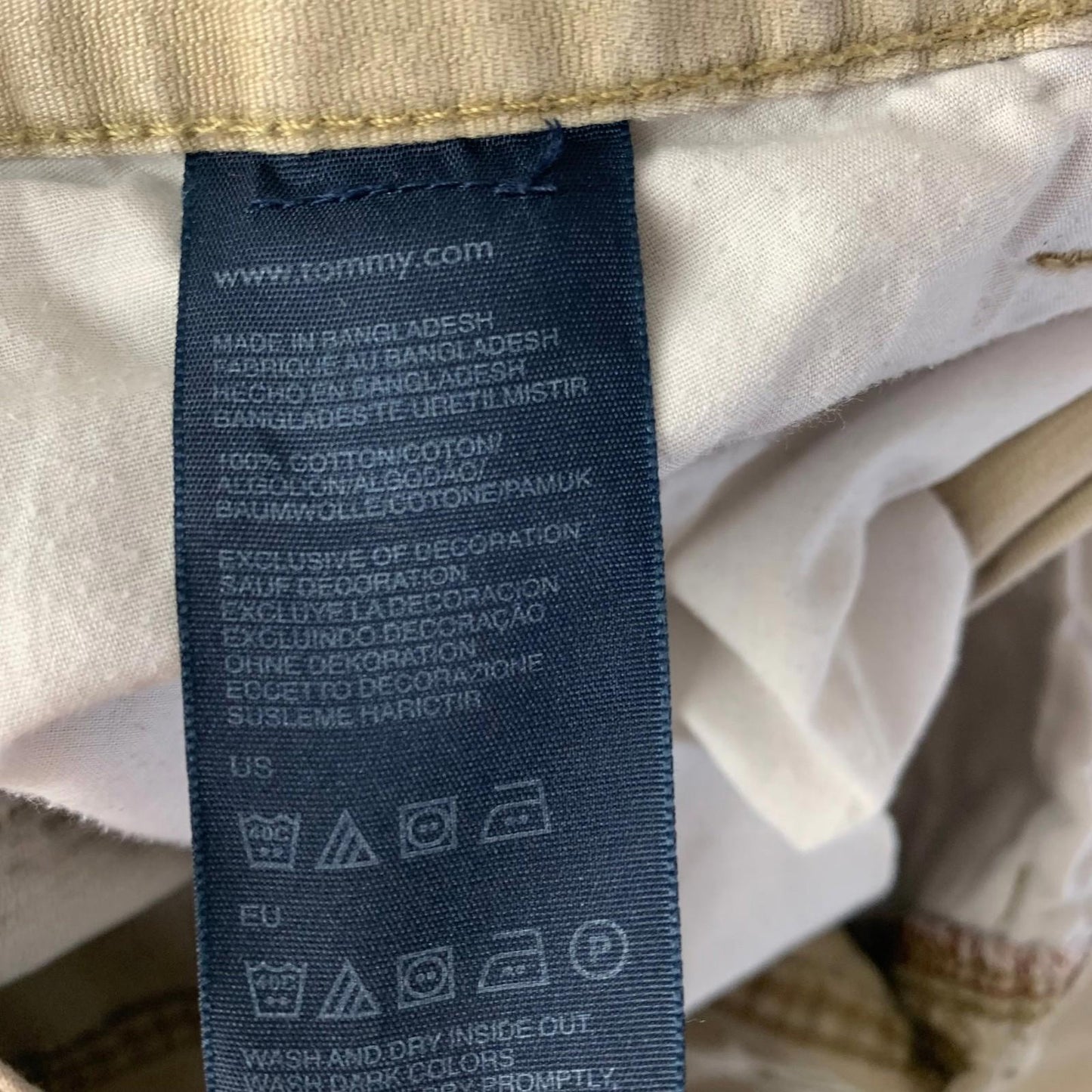 Tommy Hilfiger Custom Straight Chino Trousers Beige Cotton Mens Label Size 29x29