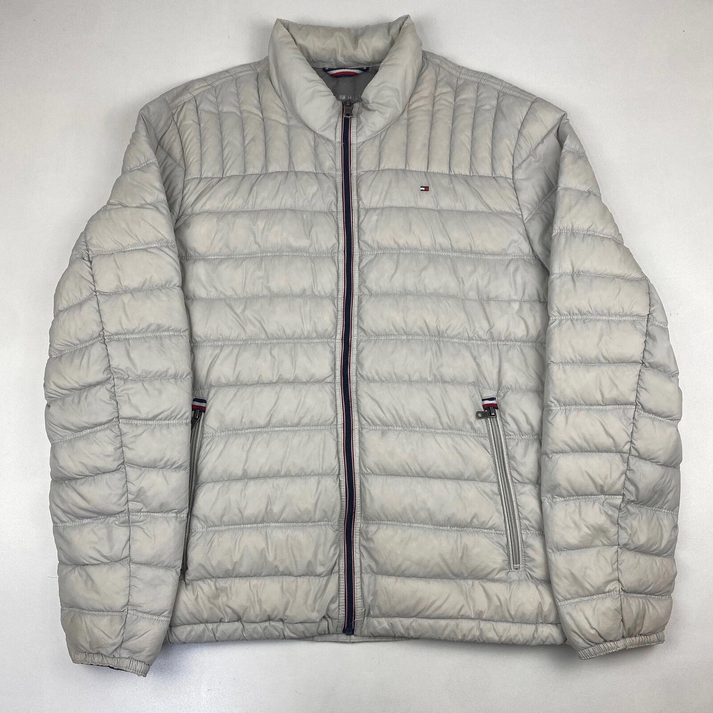 TOMMY HILFIGER White / Grey Down Filled Loghtweight Puffer Jacket , Size XL