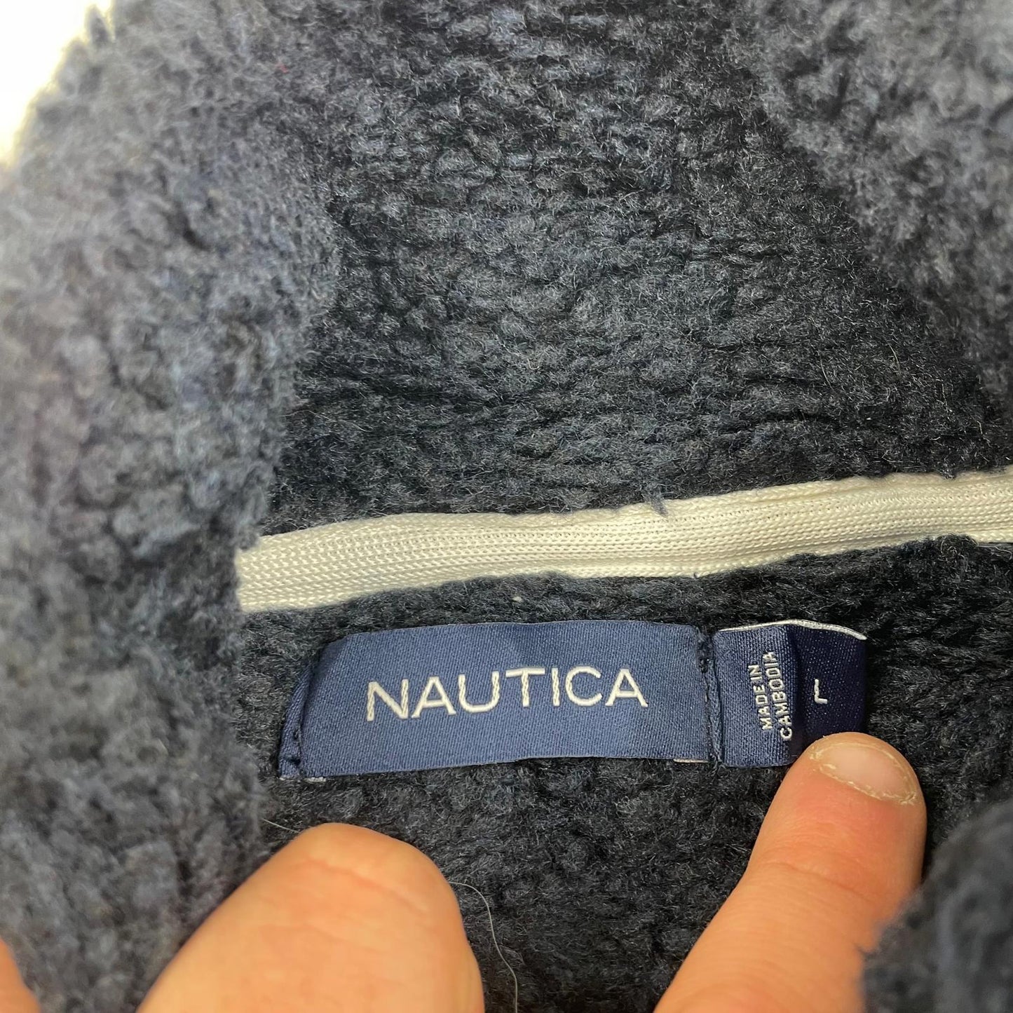 NAUTICA Fleece Jacket Full Zip Soft Sherpa Navy Blue Mens L