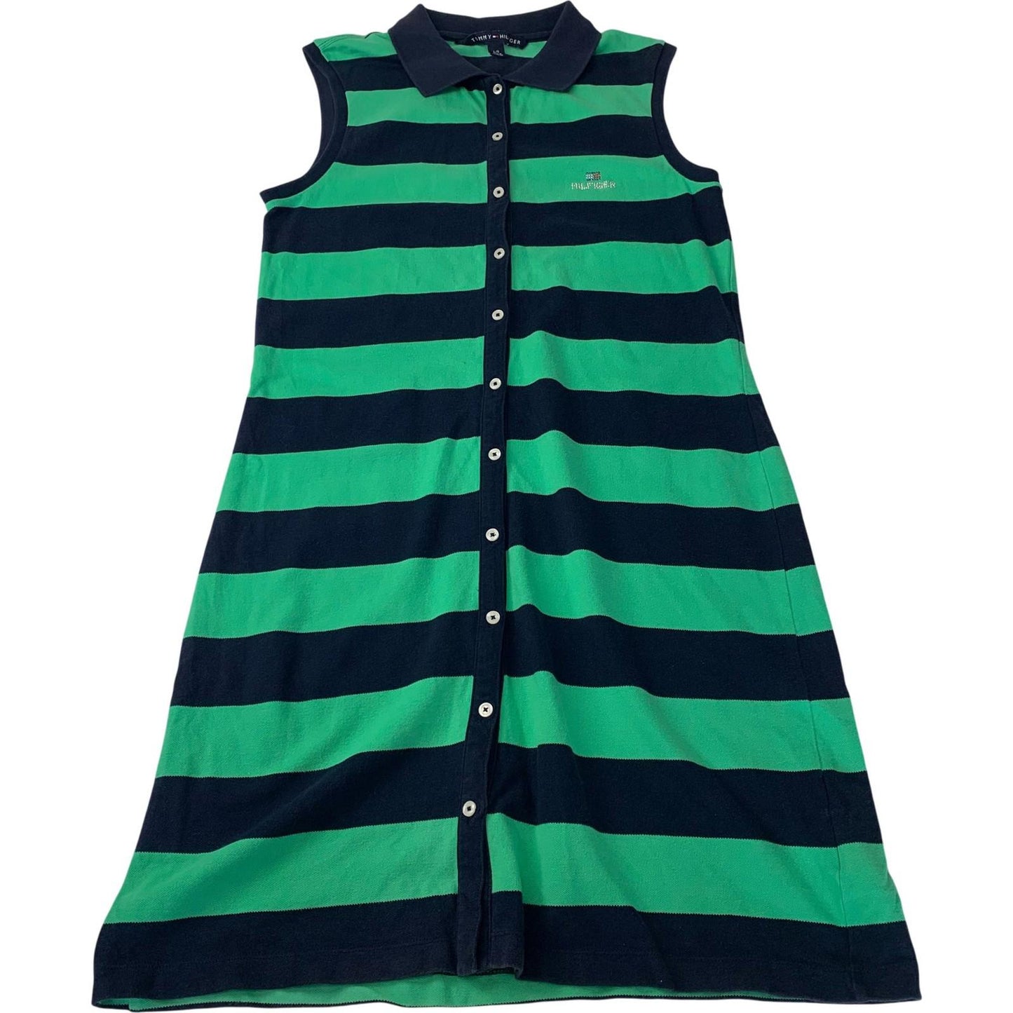 Tommy Hilfiger Sleeveless Polo Dress Striped Green Blue Girls Large