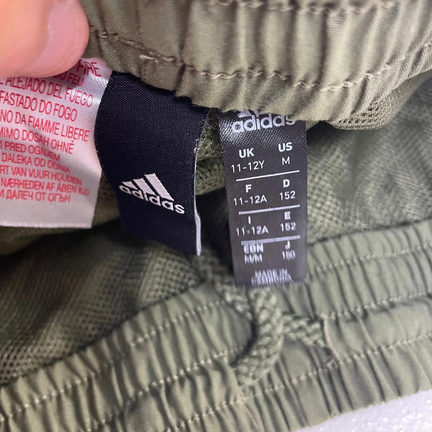 Adidas Boys Activewear Shorts Olive Green Striped UK 11-12Y
