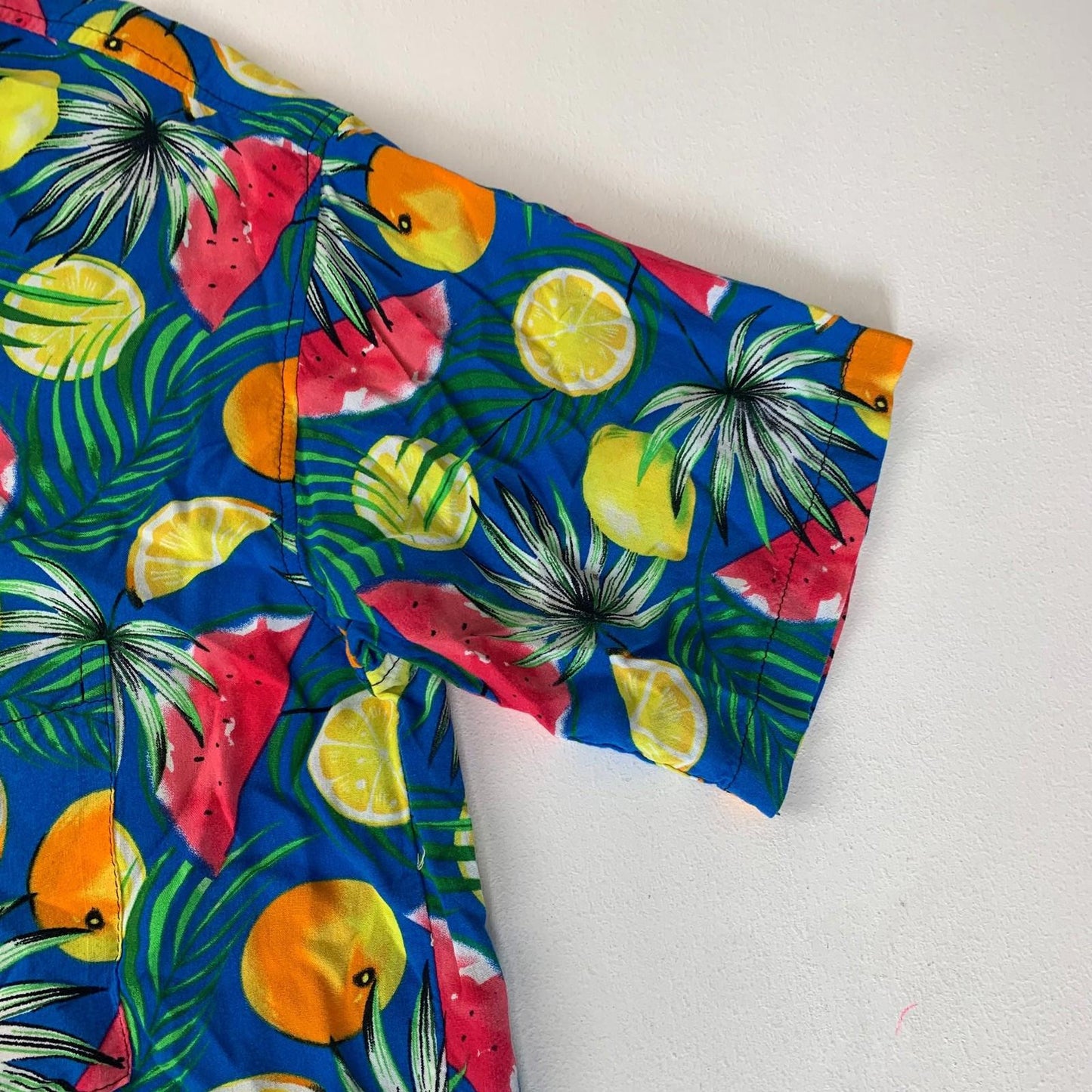 Tropical Fruit Print Short Sleeve Hawaiian Shirt Colourful Mens Medium