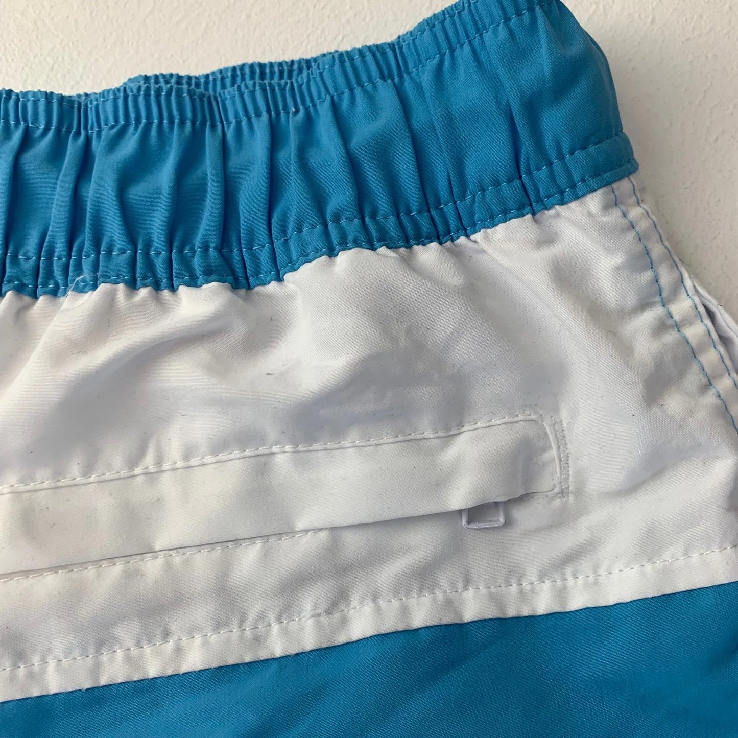 Reebok Swim Shorts Elastic Waist Drawstring Blue White Logo Mens S