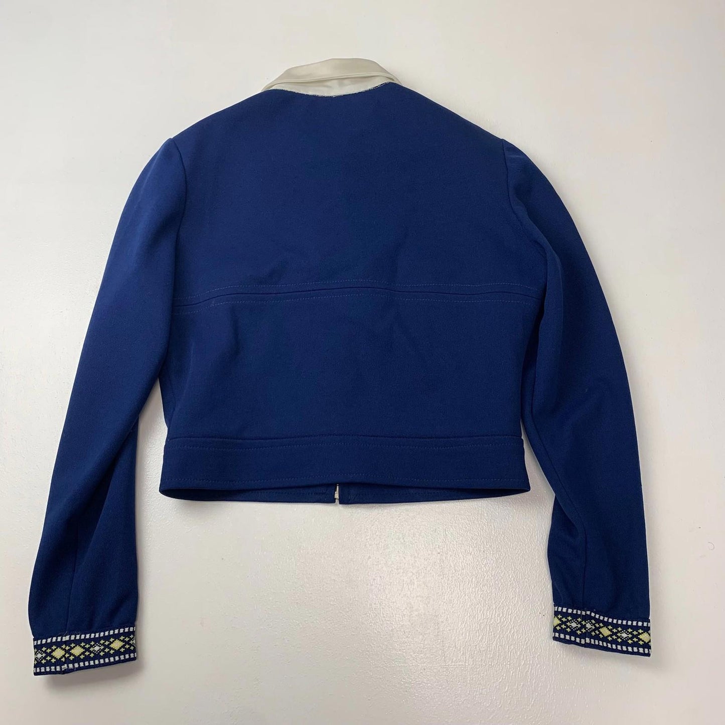 VINTAGE Zip Jacket Embroidered Retro Blue White Collar Women