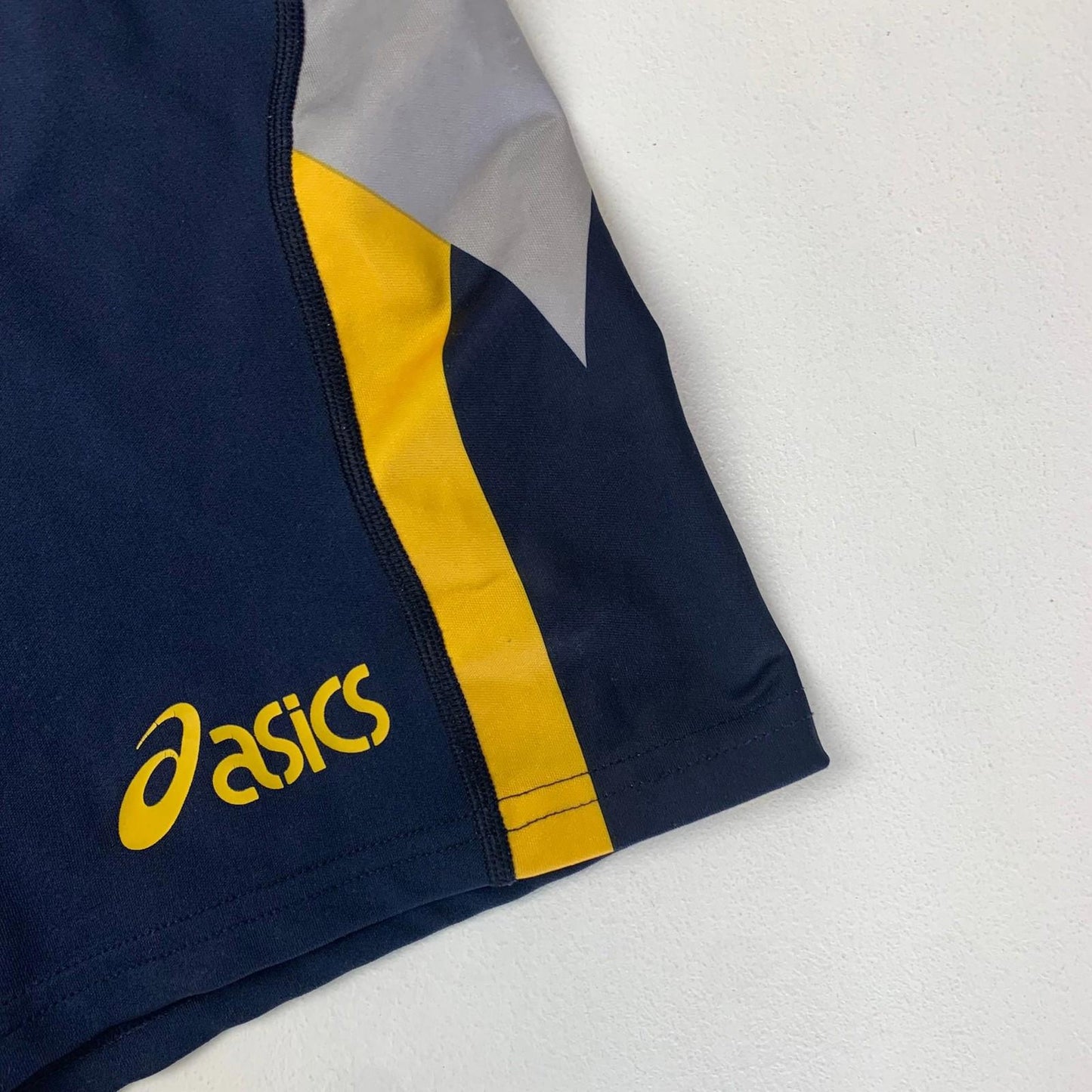 ASICS Boys Athletic Running Shorts Navy Yellow Grey Large