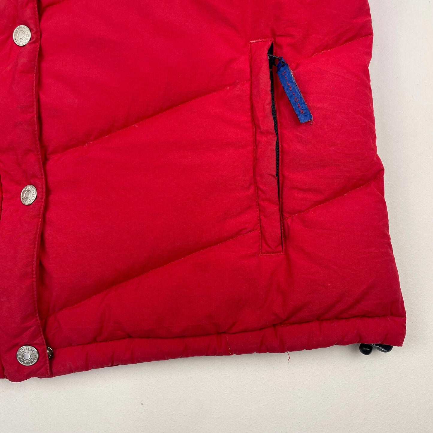Women’s TOMMY HILFIGER Red & Denim Gilet Puffer Jacket , Size Medium