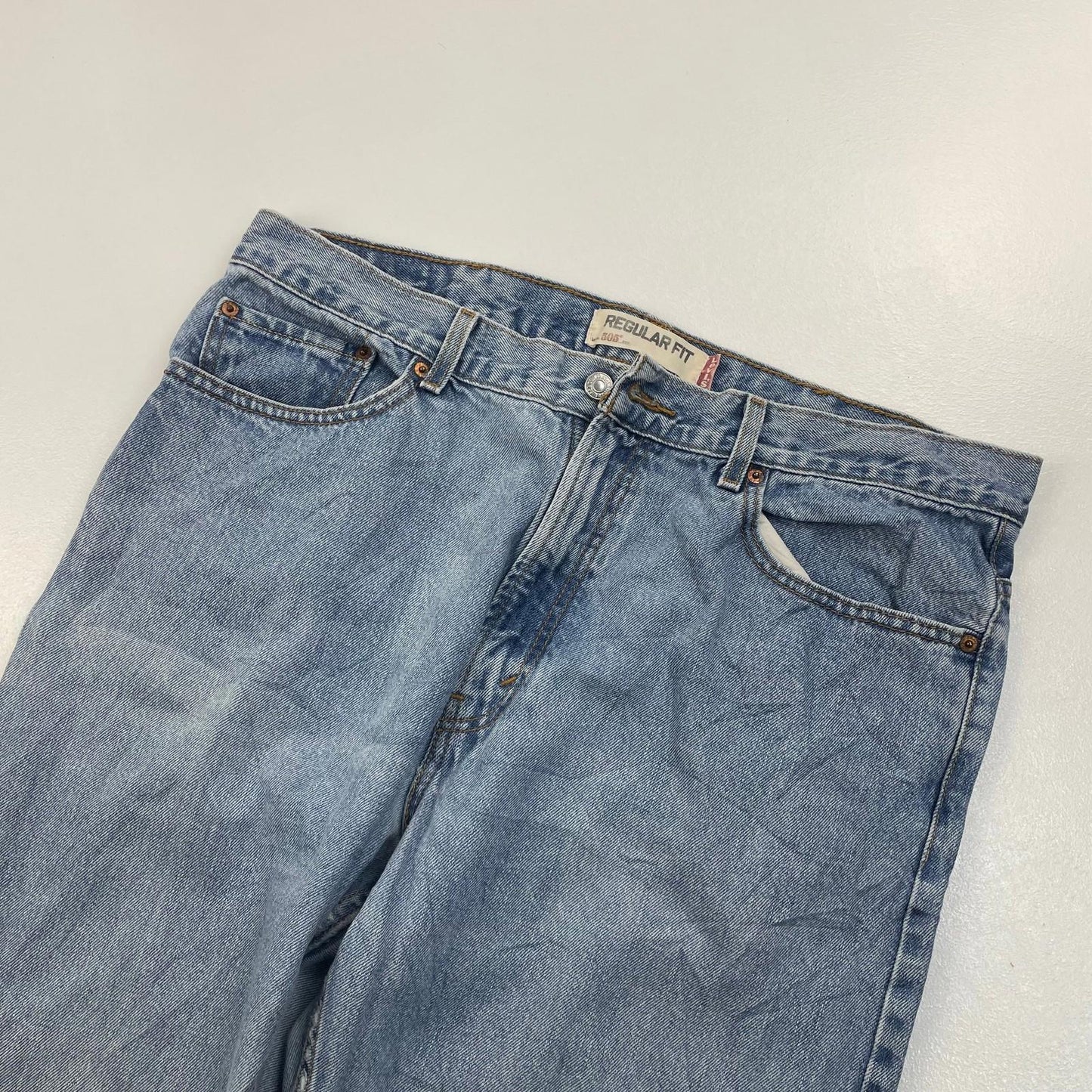 LEVI'S 505 Regular Fit Jeans Light Wash Straight Blue Mens W38 L29