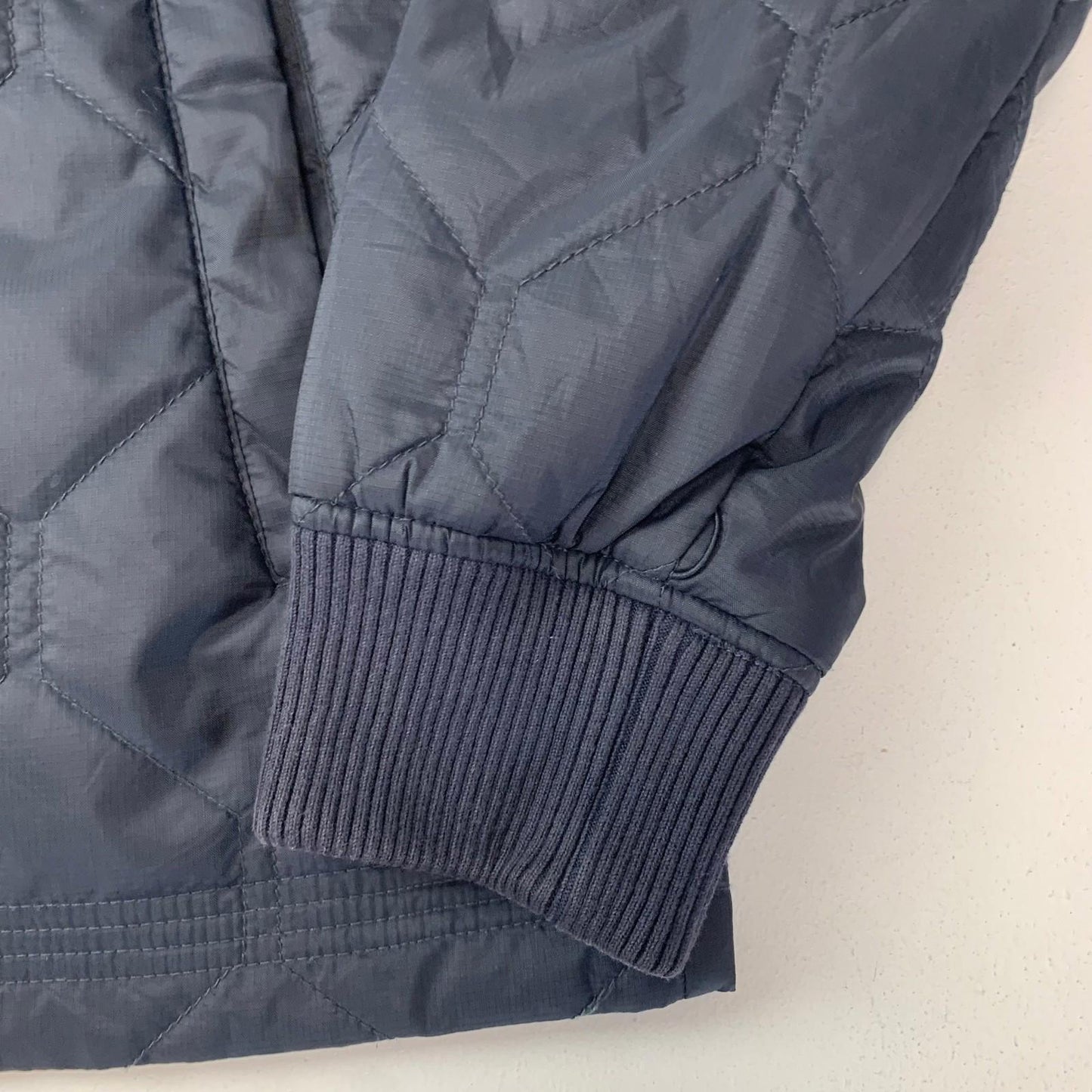 Timberland Quilted Bomber Jacket Ribbed Collar Dark Blue Mens XL