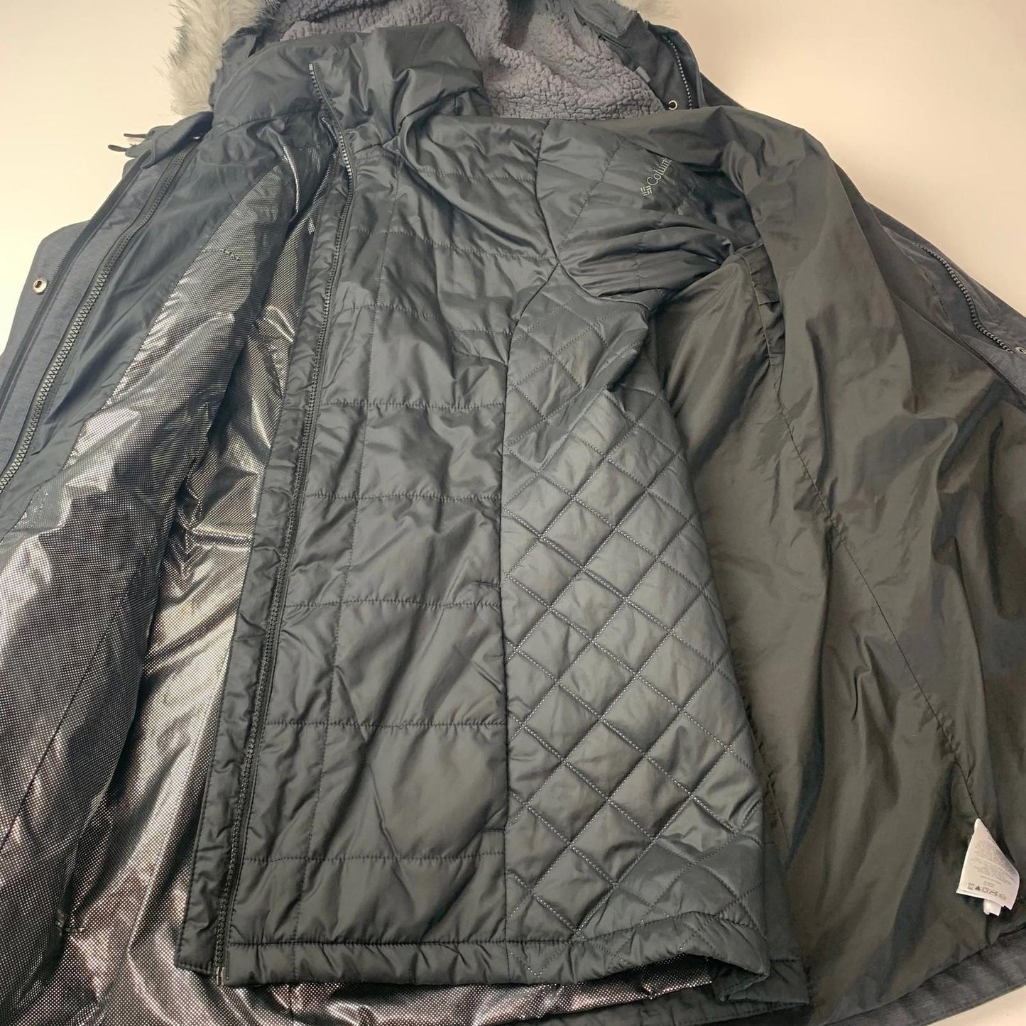 Columbia Interchange Jacket Faux Fur Trim Omni-Heat Grey Womens L