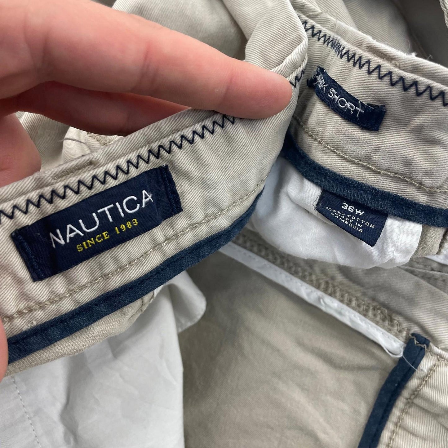 Nautica Chino Shorts Classic Casual Beige Cotton Mens 36
