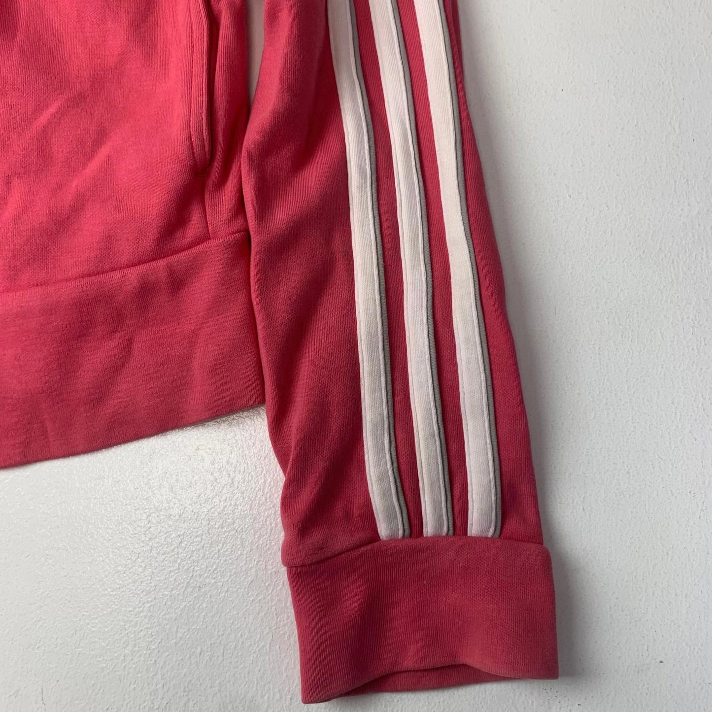 Adidas Full Zip Hoodie Pink 3-Stripe Girls UK 12