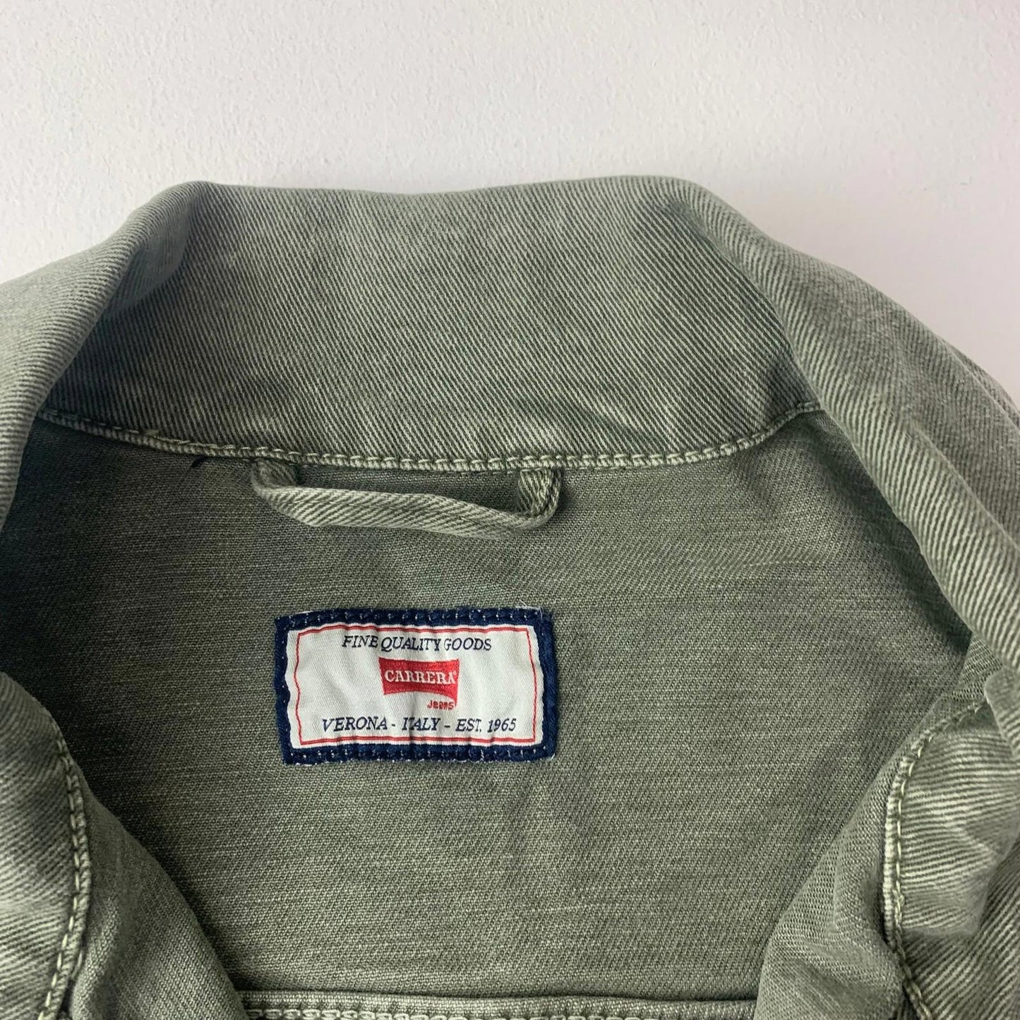 Carrera Denim Jacket Military Style Button Green Cotton Mens Medium