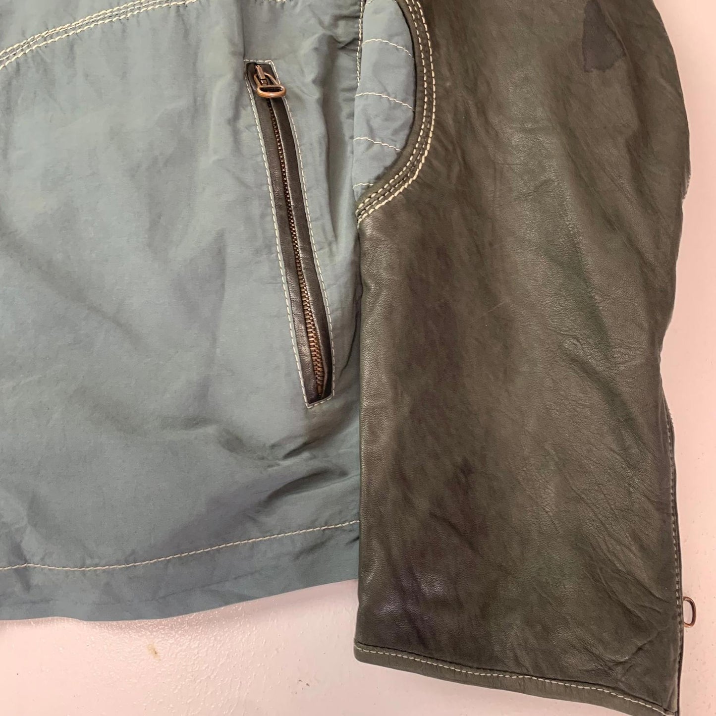 Hugo Boss Josbert-X Biker Leather Jacket Zip Green Mens Size L