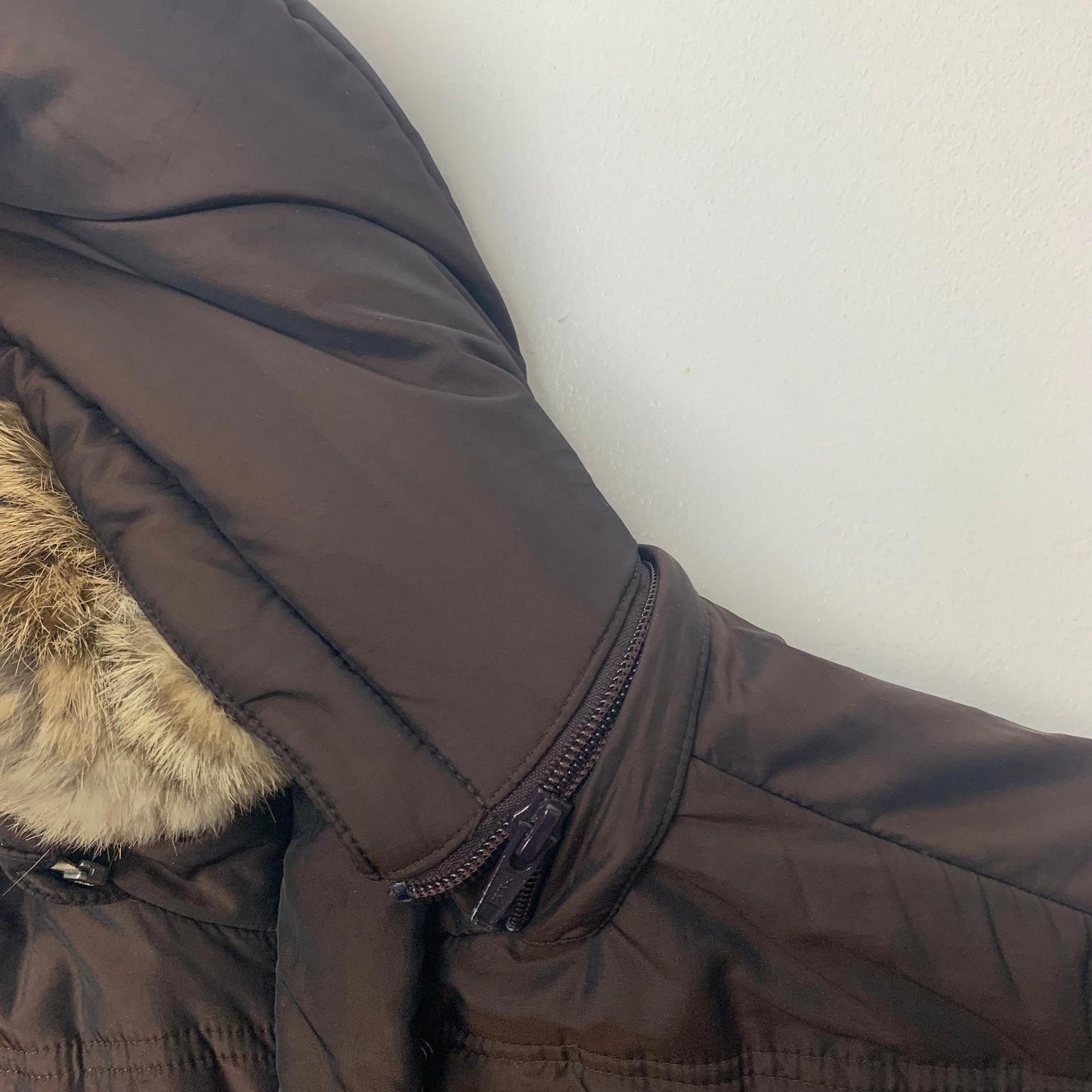 Women’s LACOSTE Puffer Jacket / Metallic Brown / Size 36 / Uk 8 / Removable Hood