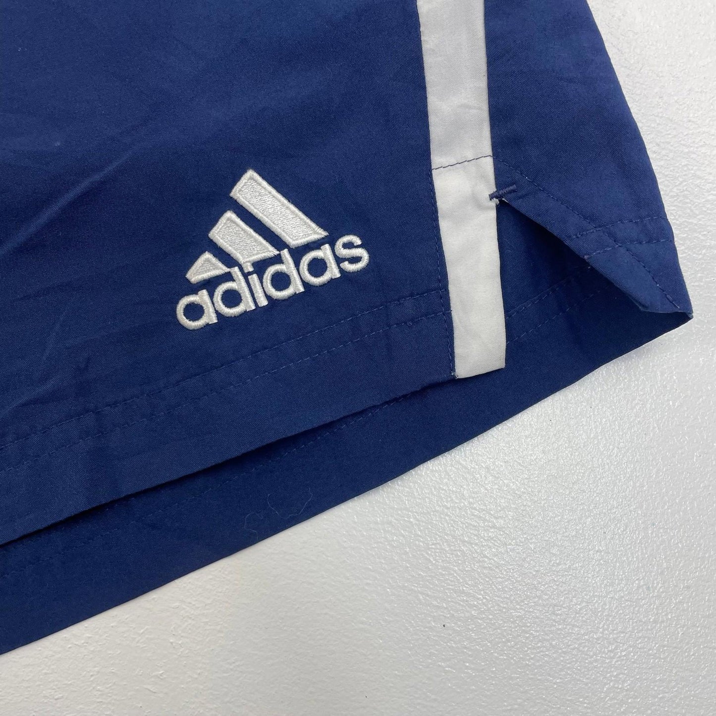 ADIDAS Athletic Shorts 3 Stripes Embroidered Logo Blue Mens UK L