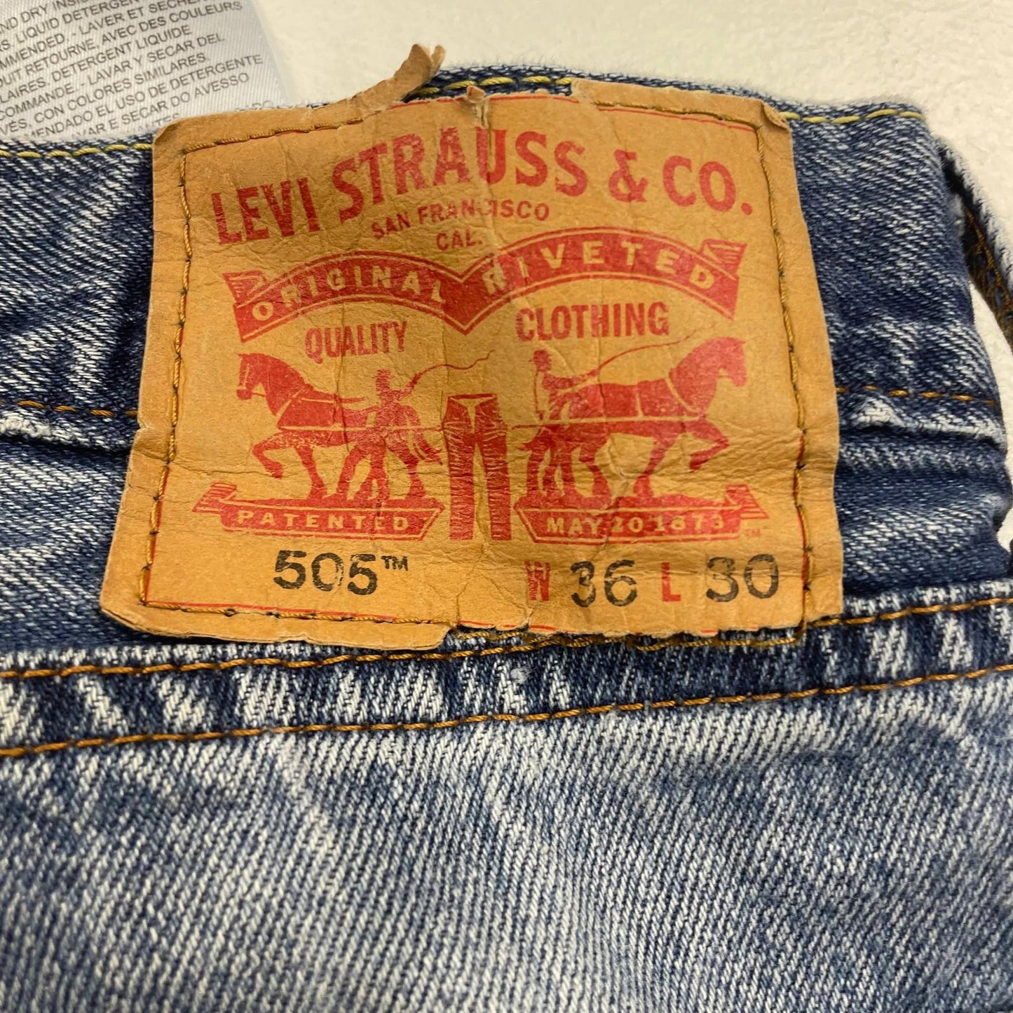LEVI'S 505 Jeans Classic Straight Fit Vintage Blue Denim Mens W36 L30