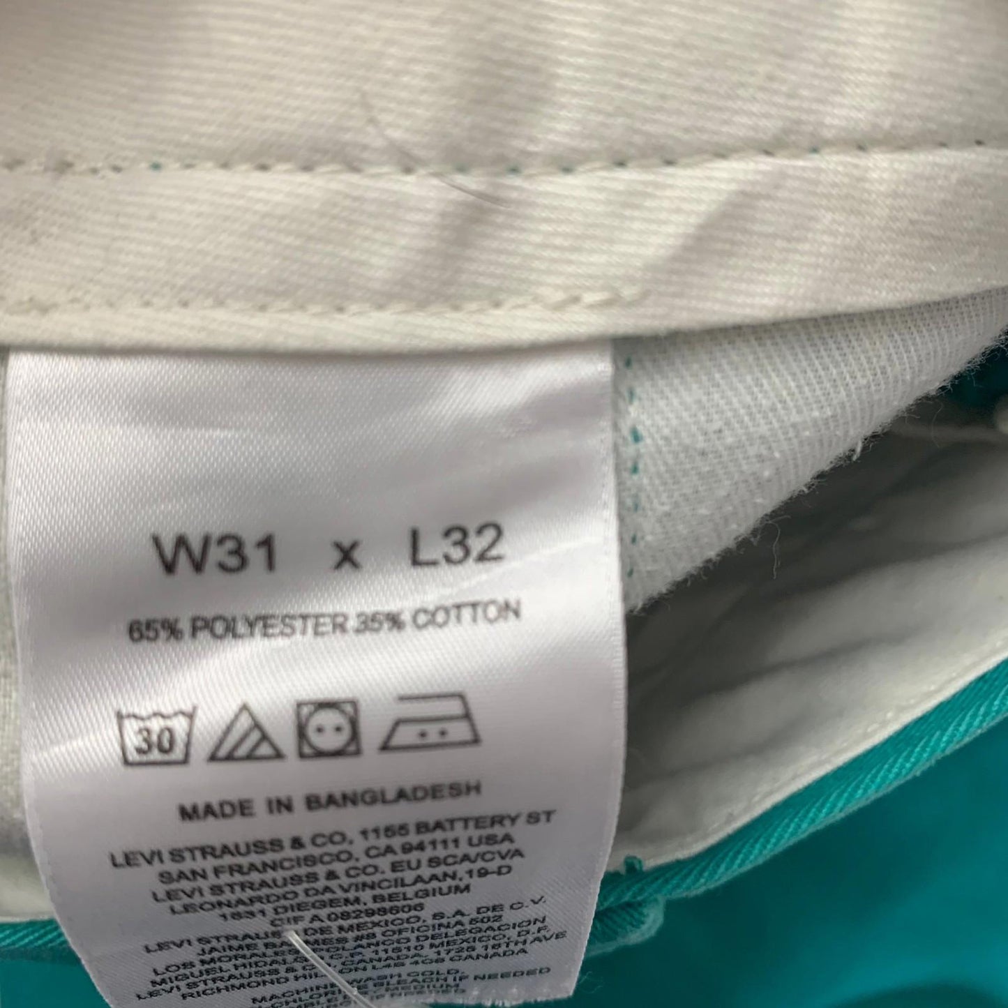 Levi's Trousers Classic Straight Leg Vibrant Teal Women W31 L32