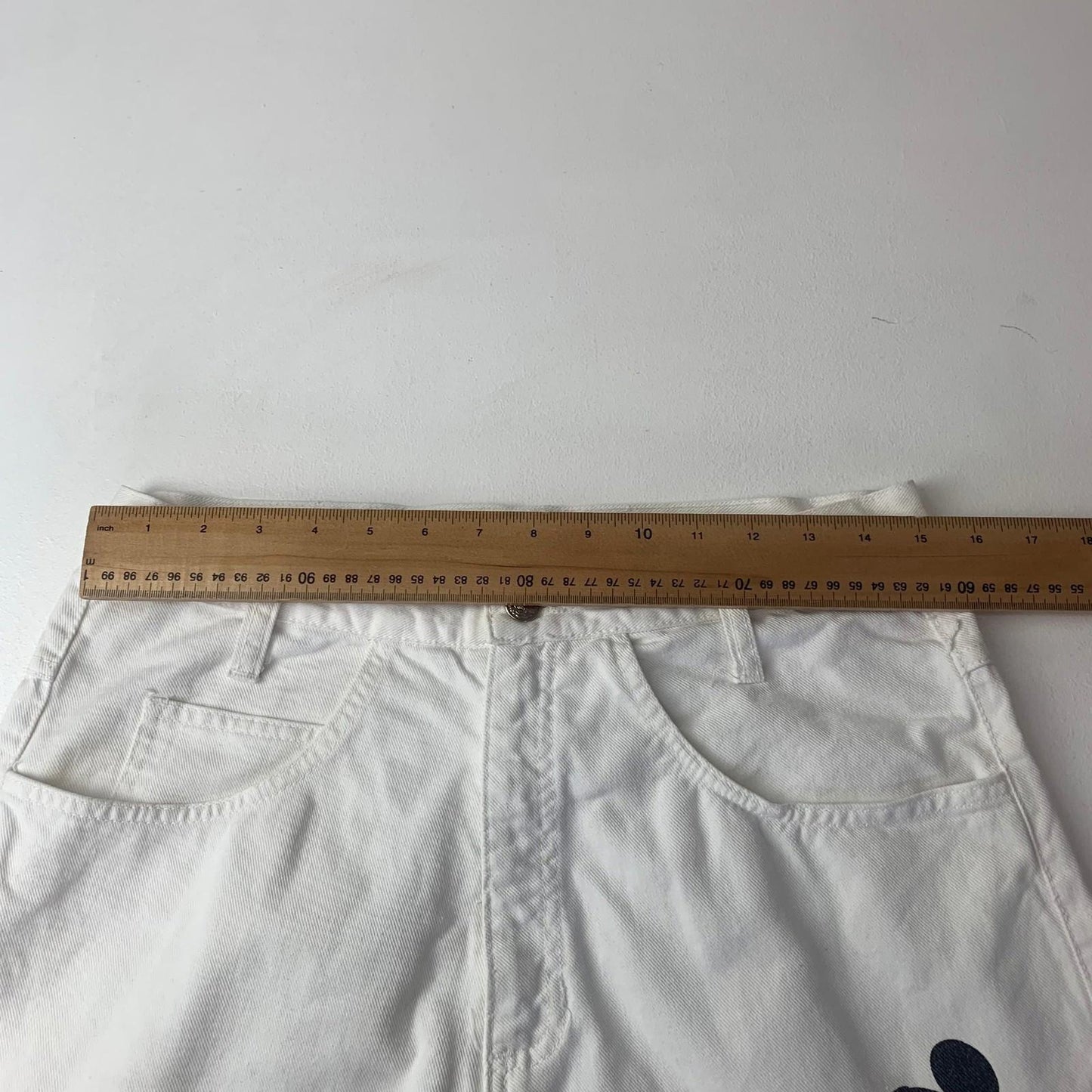 Johnny Jeans White Denim Shorts Mickey Mouse Print Women UK 10