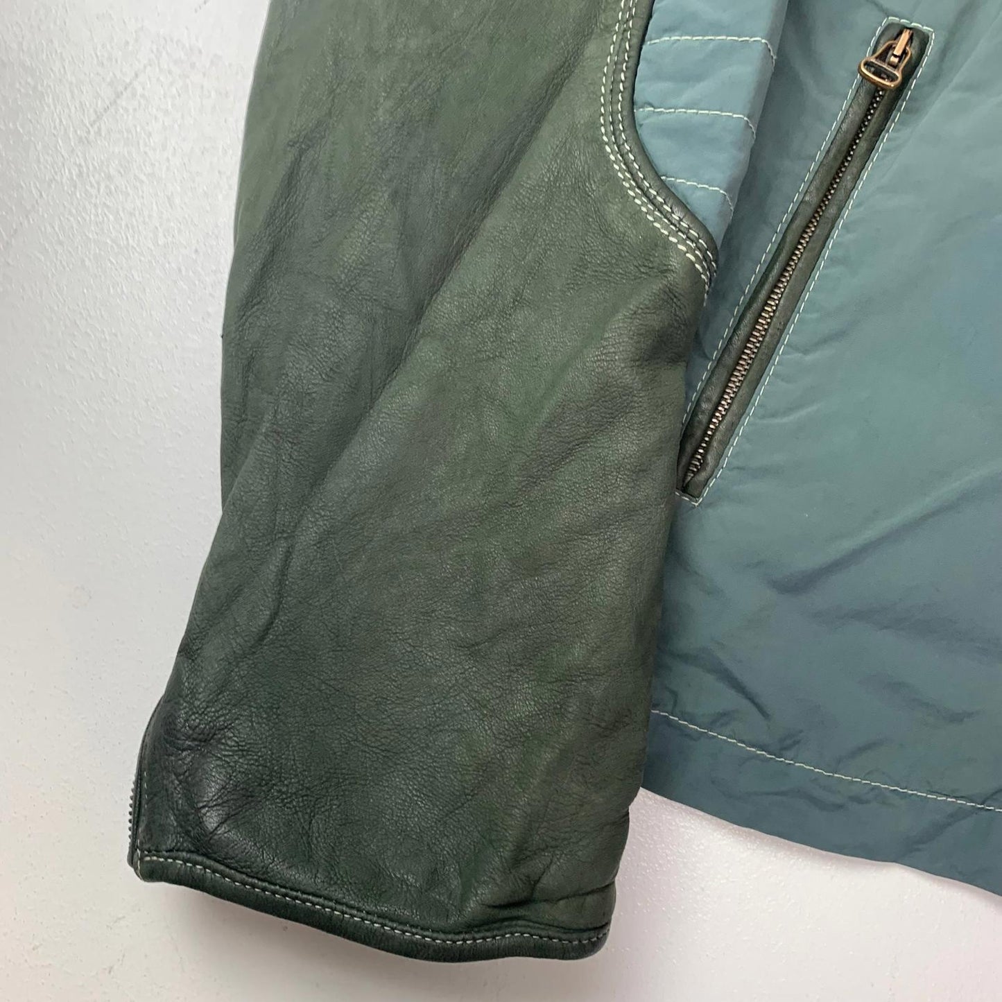 Hugo Boss Josbert-X Biker Leather Jacket Zip Green Mens Size L