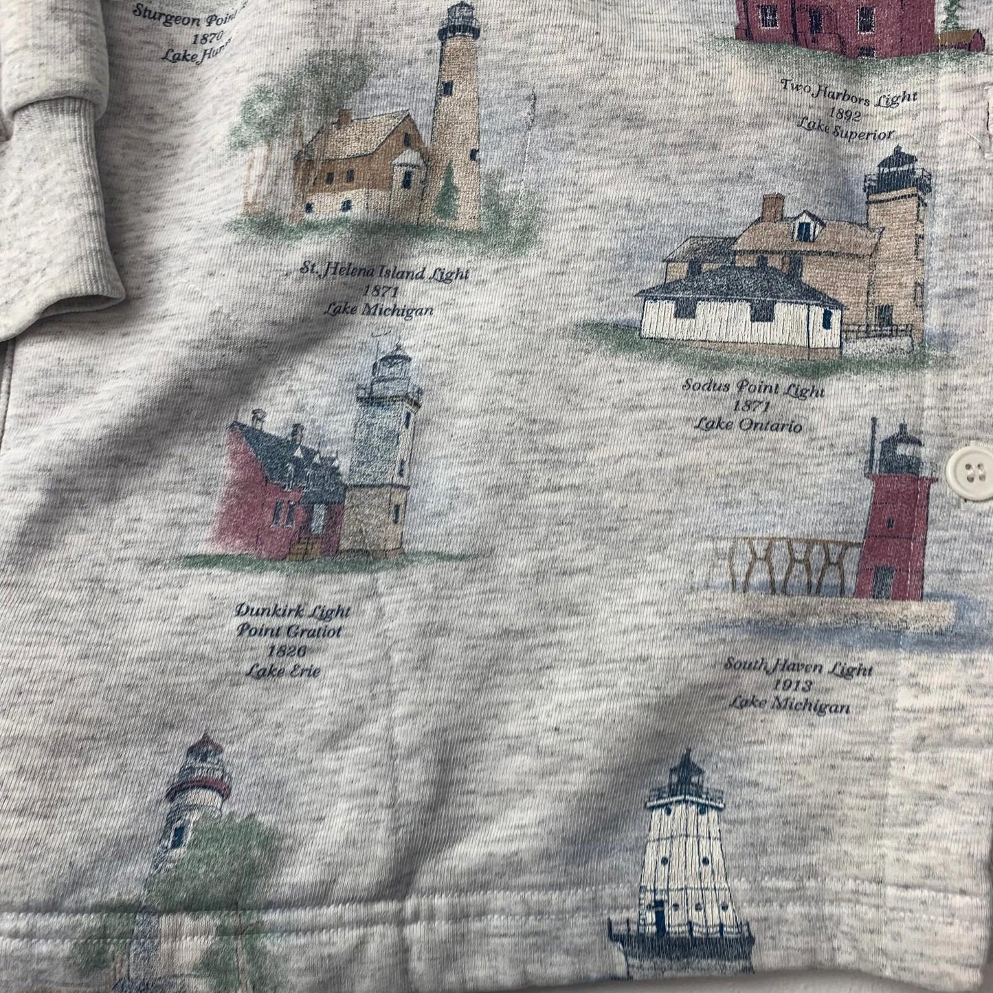 Artisans Sunschein Cardigan Vintage Lighthouse Print Button Up Light Grey Women