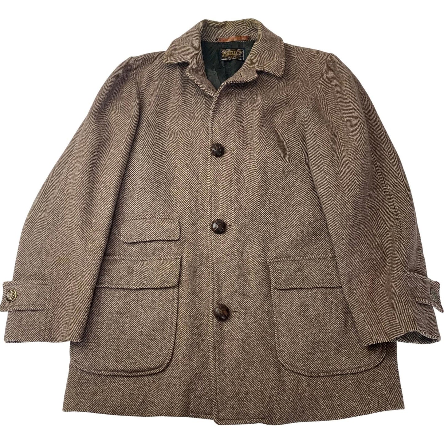 Pendleton Herringbone Wool Jacket Classic Vintage Brown Mens 42R