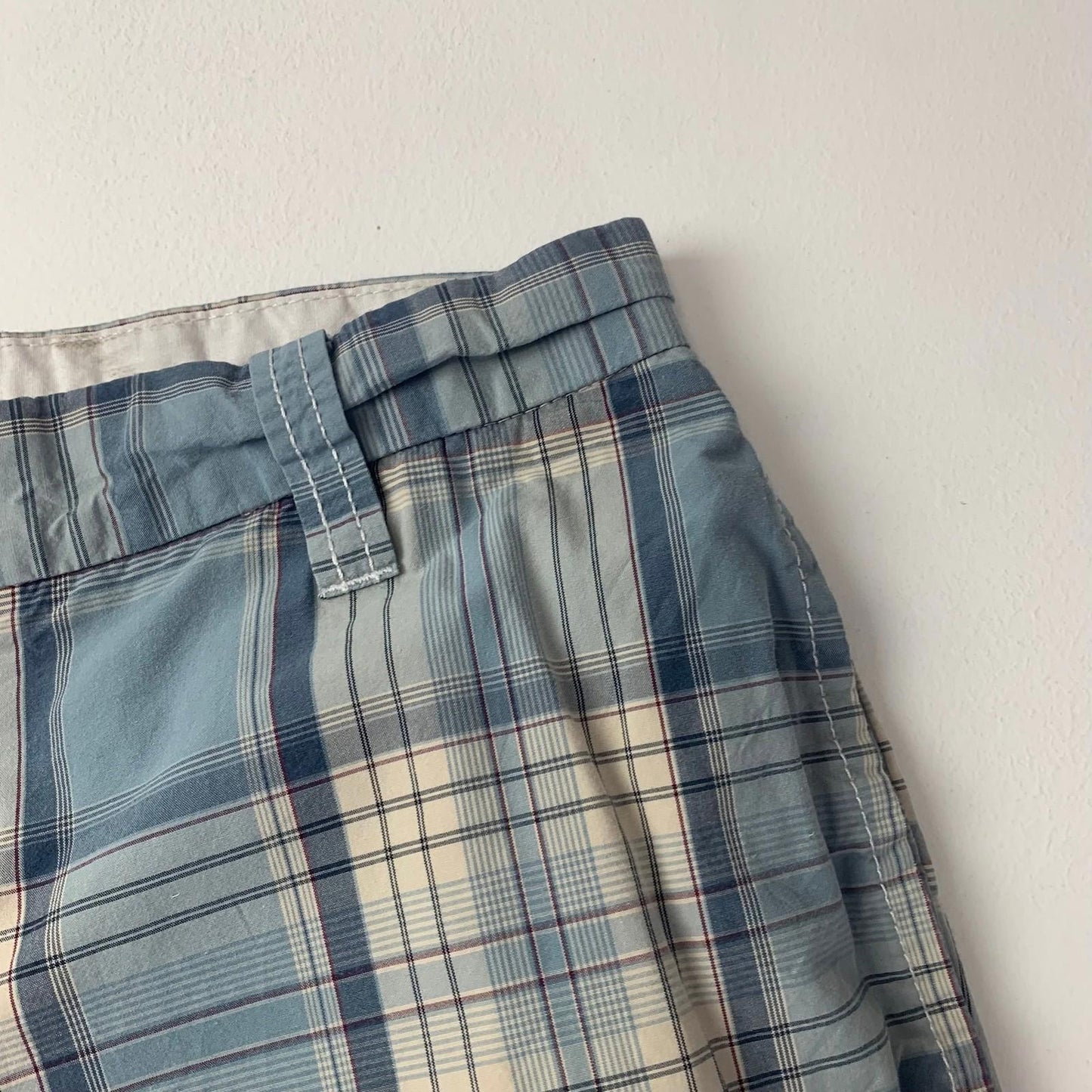 Tommy Hilfiger Plaid Bermuda Shorts Button Fly Blue Beige Women Size 30