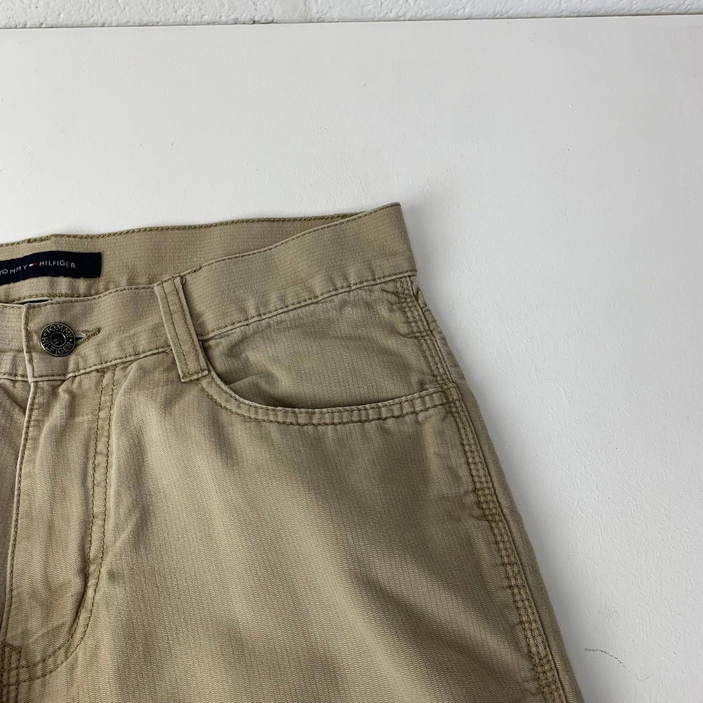 Tommy Hilfiger Custom Straight Chino Trousers Beige Cotton Mens Label Size 29x29