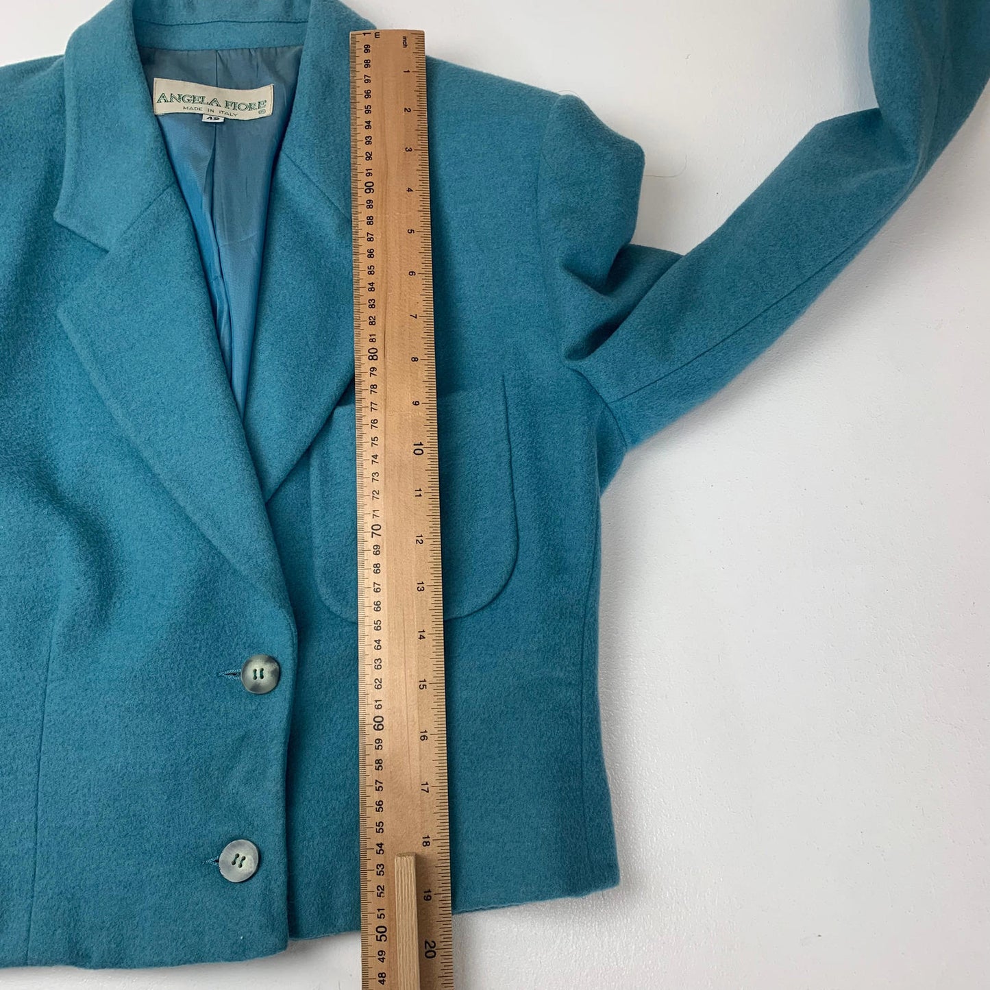 Women’s Vintage ANGELA FIORE Cropped Wool Jacket / Turquoise / Italian 42