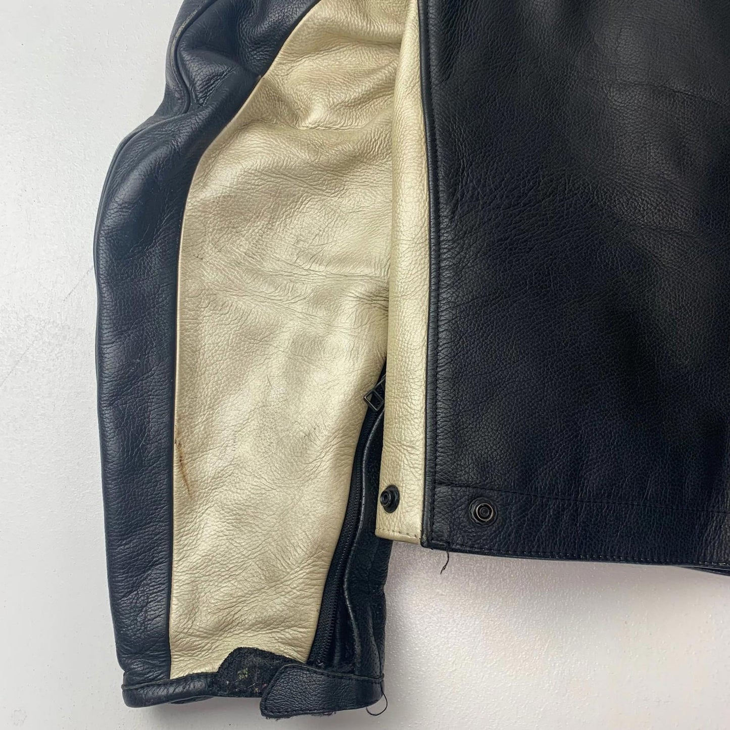 Dainese Motorcycle Jacket Leather Black Beige Zip Mens Label Size 52