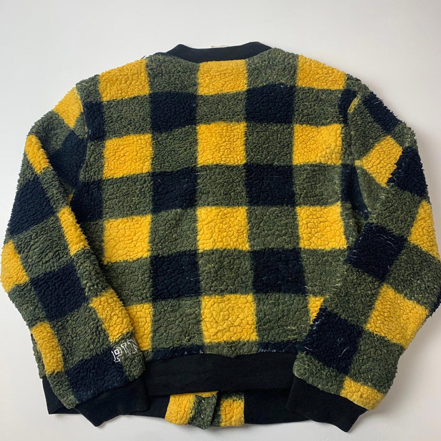 Women’s Vintage PINK Thick Pile Fleece Jacket / Yellow & Green Check / Large