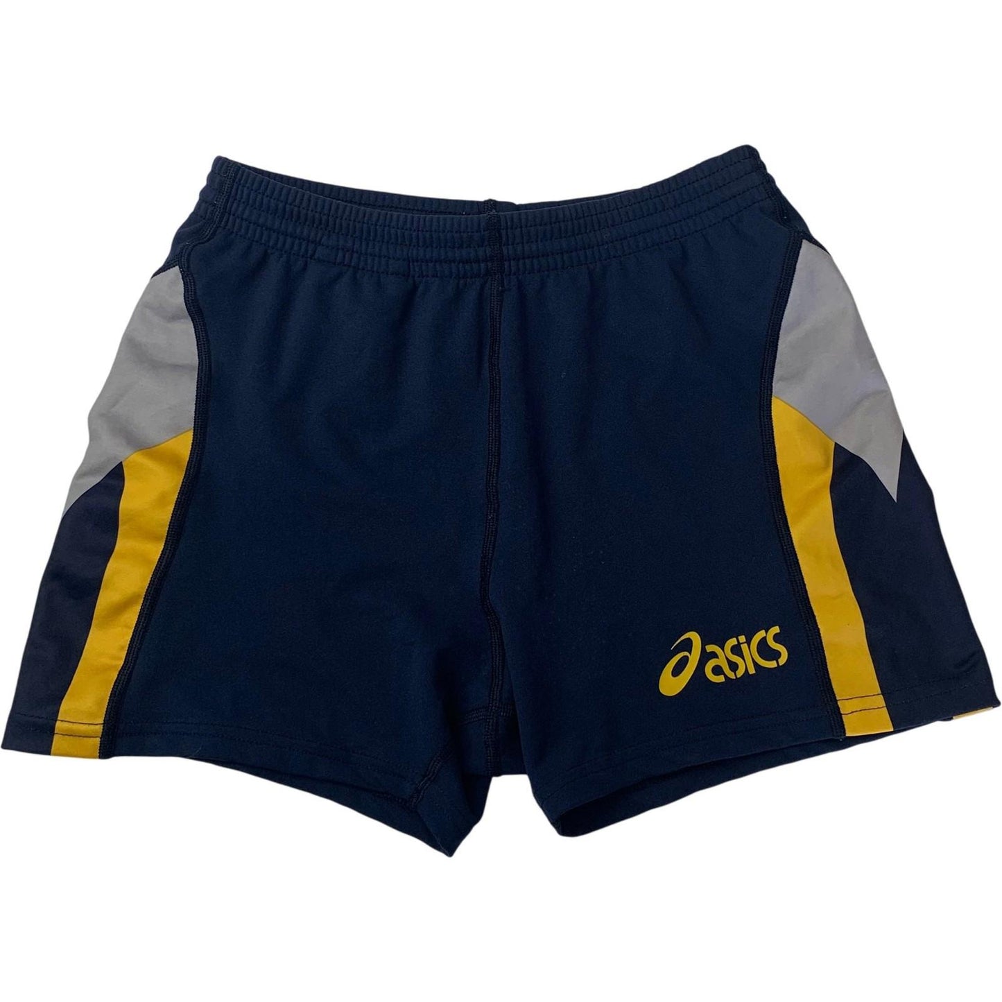 ASICS Boys Athletic Running Shorts Navy Yellow Grey Large