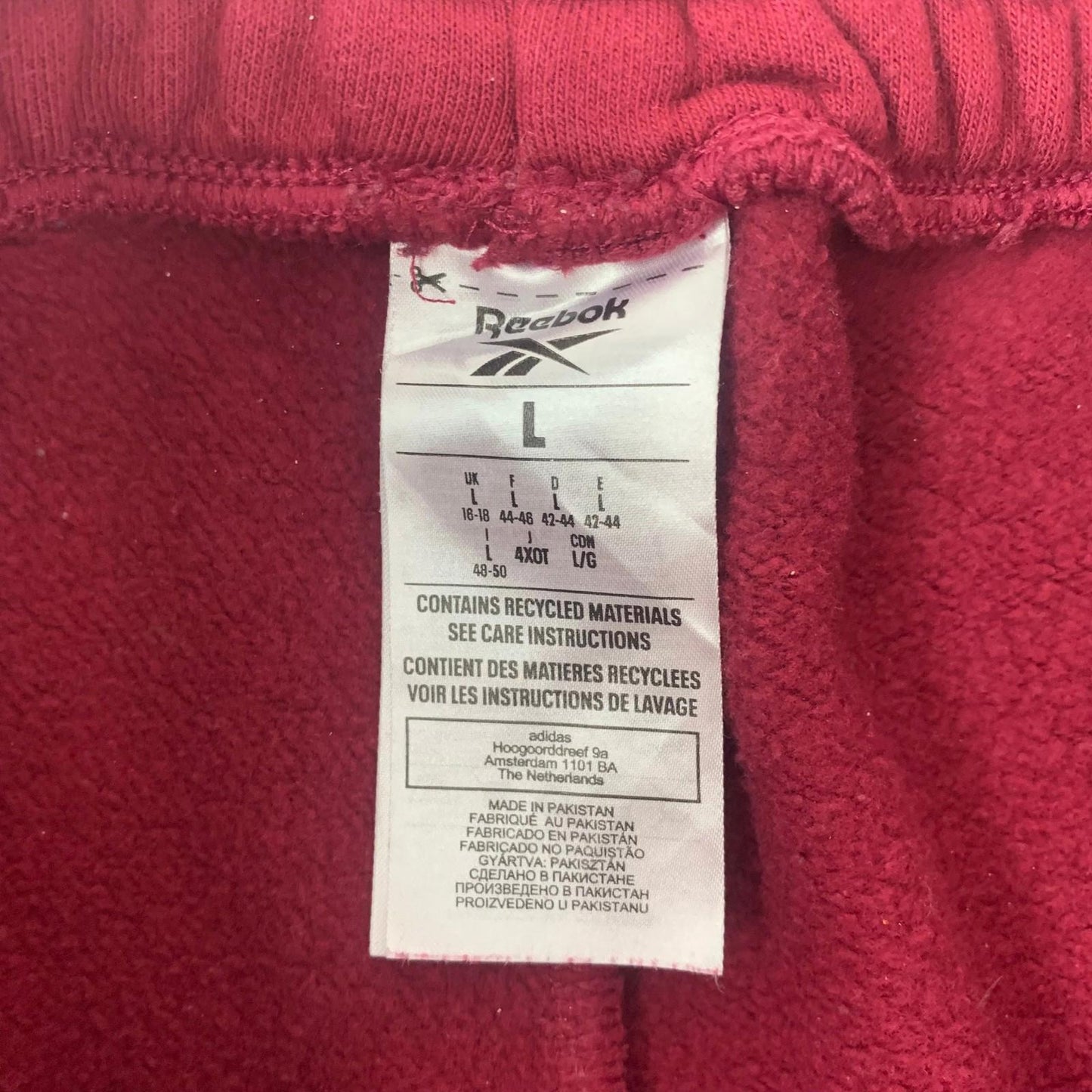 Reebok Activewear Jogger Sweatpants Burgundy Elastic Waist Mens Large