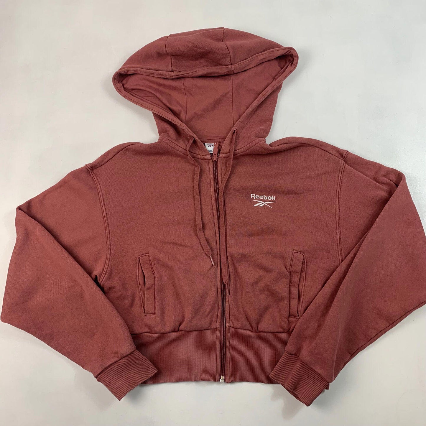 Womens REEBOK cropped Full Zip Hoodie / Rose / Small